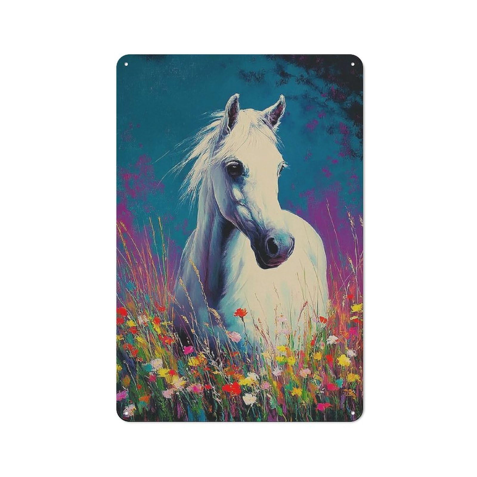 Tin Wall Plaque 30x20cm with Painted Horse in Flowers -1 for Hallway Wall, Suited to Wall Displays in Hallways And Entrance Areas
