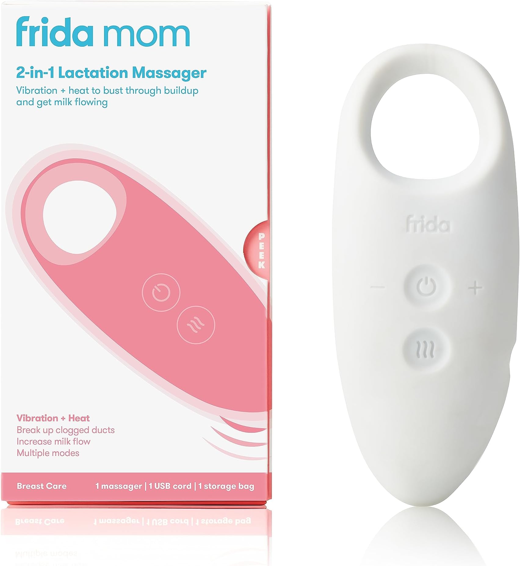 2-in-1 Lactation Massager, Multiple Modes of Heat + Vibration for Clogged Milk Ducts, Increase Milk Flow, Breast Engorgement - USB Cord Included, White