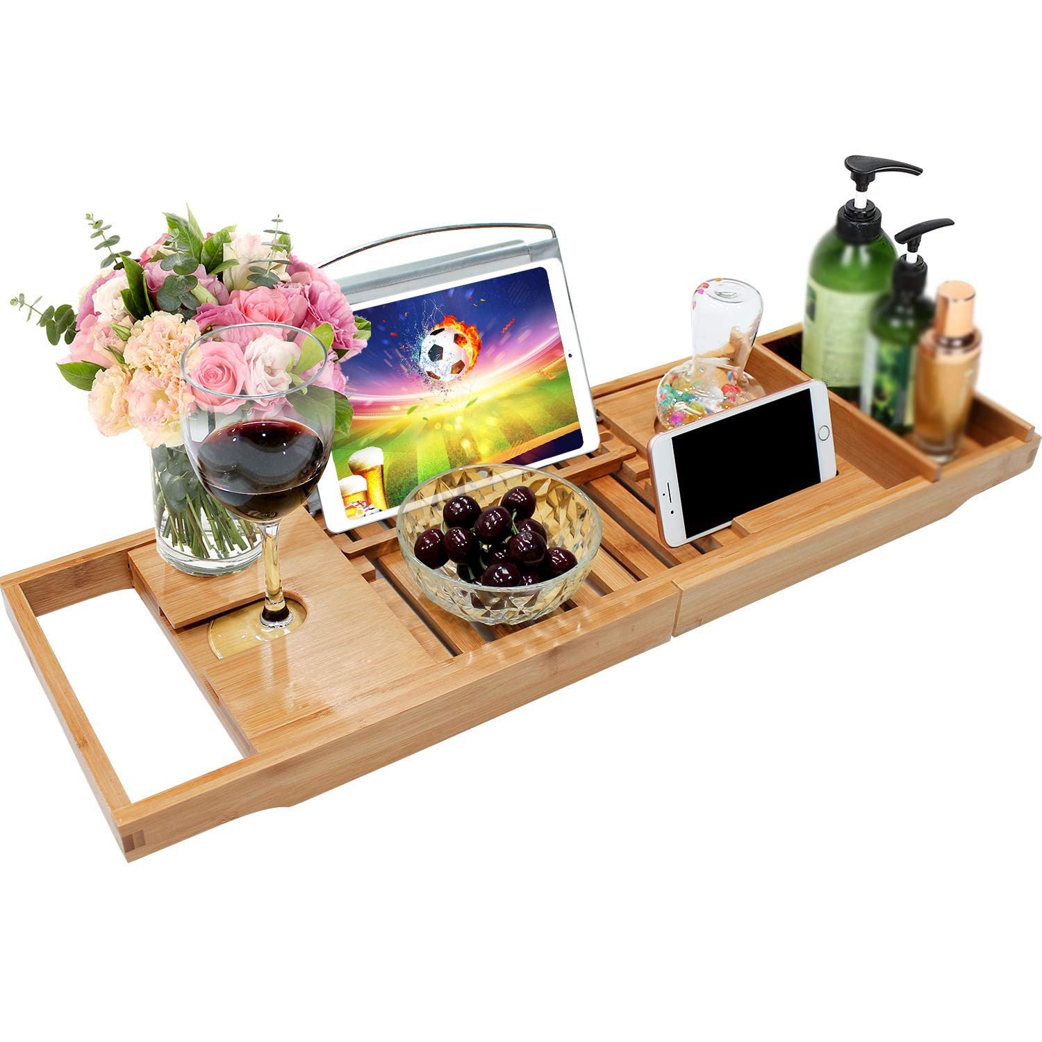 Vassoio Estensibile Per Vasca Da Bagno - Portaoggetti Per Spa Con Portabottiglie, Supporto Per Tablet E Libri Per Il Bagno, Perfetto Per Il Relax E La Cura Di Sé Per Gli Amanti Della Spa Domestica -