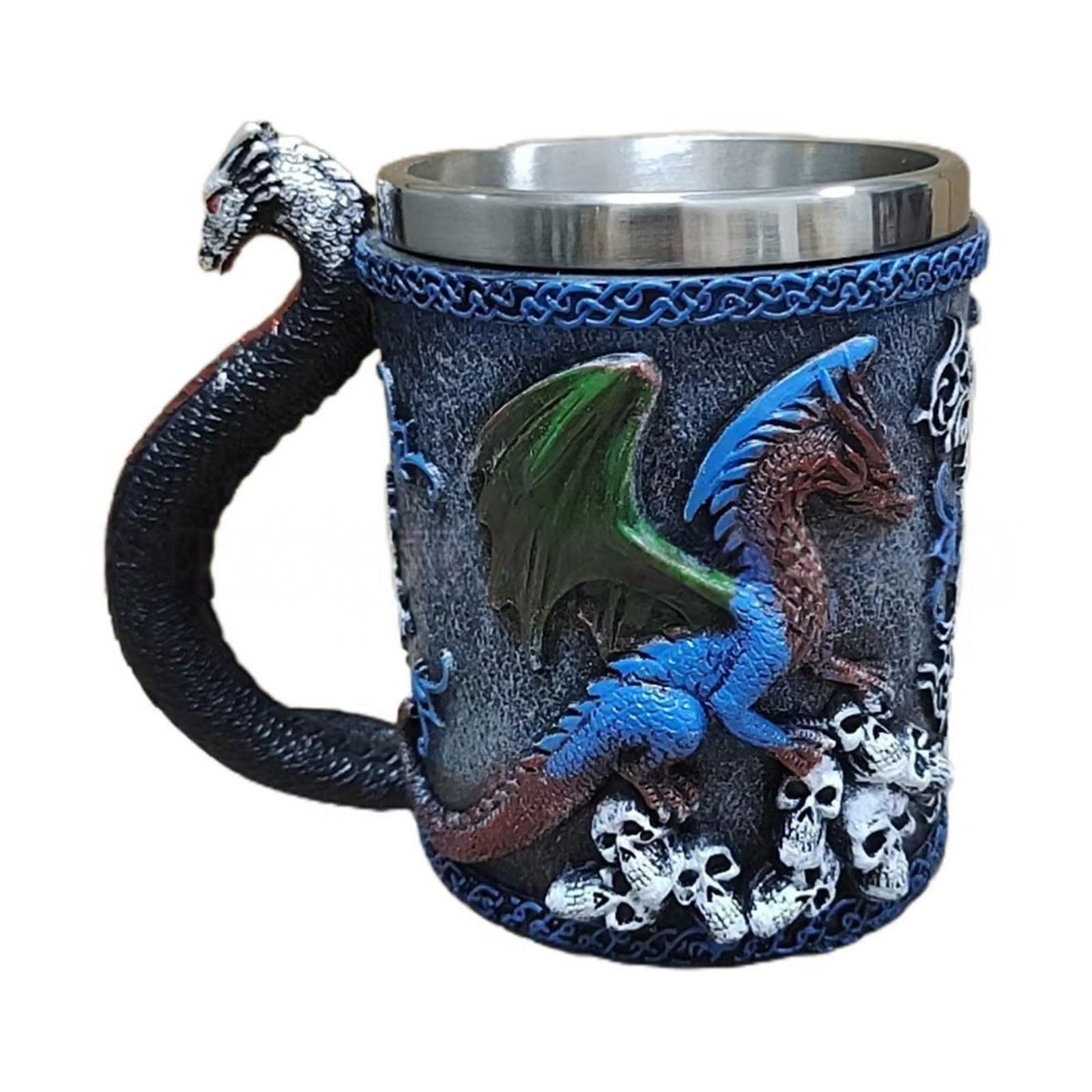 Kalttoy Decorative Stainless Steel Cup with Dragon Statue Insulated Mug for Hot Drink Gothics Drinkware for Beverages Metal Dragon Sculpture Mug