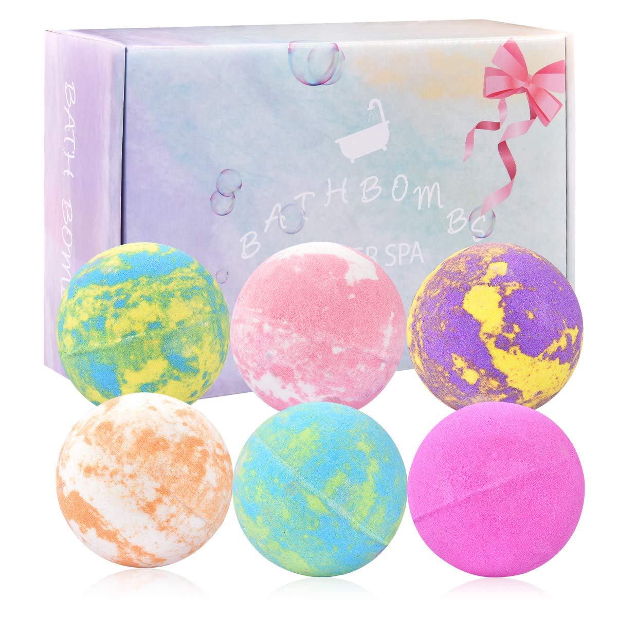 6 Large 5.2oz Bath Bombs Gift Set for Women, Natural Organic Essential Oil & Kid Safe Handmade Bubble Bath Bombs Fizzies Spa Kit for Women Men Kids Girlfriends Birthday Mother's Day (5.2 oz)