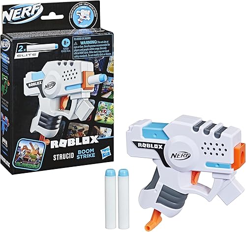 Miniatura 5 de Nerf Roblox Strucid: lanzador de dardos Boom Strike, mango de cebado extraíble, 2 dardos de élite, código para desbloquear el artículo virtual en el