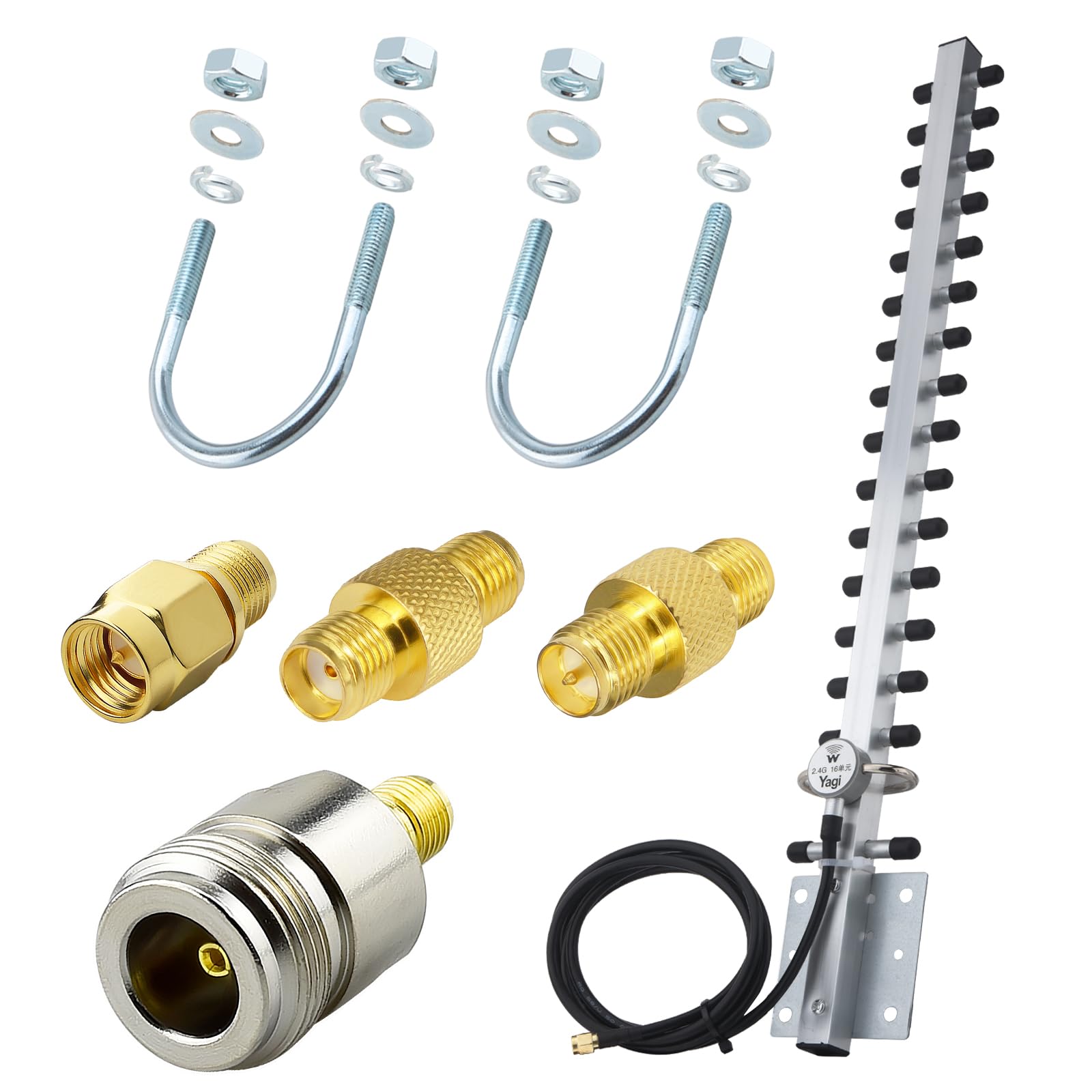 Yagi Antenna WiFi 2,4 GHz 25dBi ad alto guadagno direzionale con connettore RP-SMA e cavo da 1,5 m, kit adattatore RPSMA/SMA/N tipo per router, adattatore USB, telecamera di sicurezza