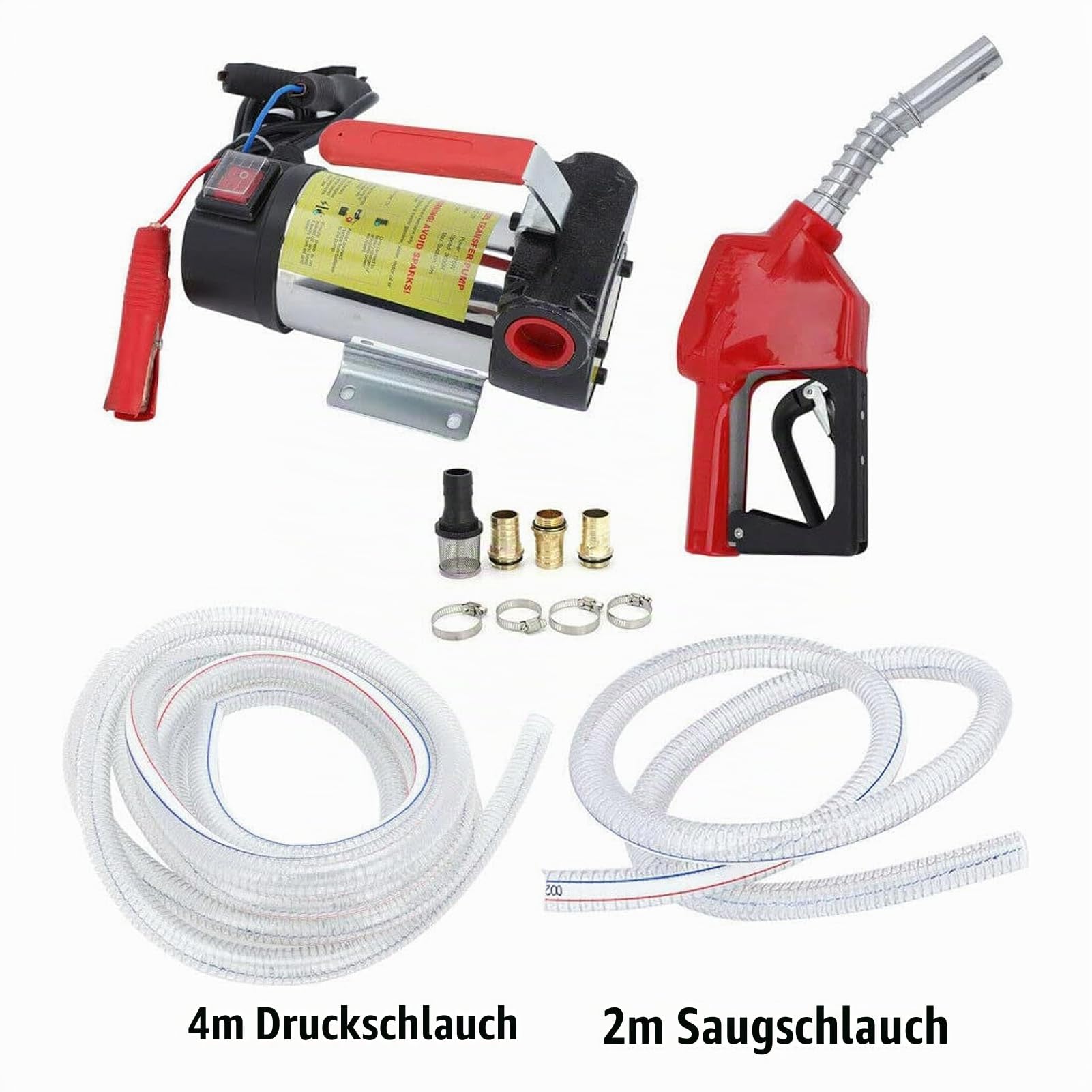 Trintion 12V 175W Dieselpumpe Dieselförderung Elektrische Ölpumpe 45L min 3600 l/h Mit Kraftstoffdüse flexiblem Messing Rückschlagventil Schellen