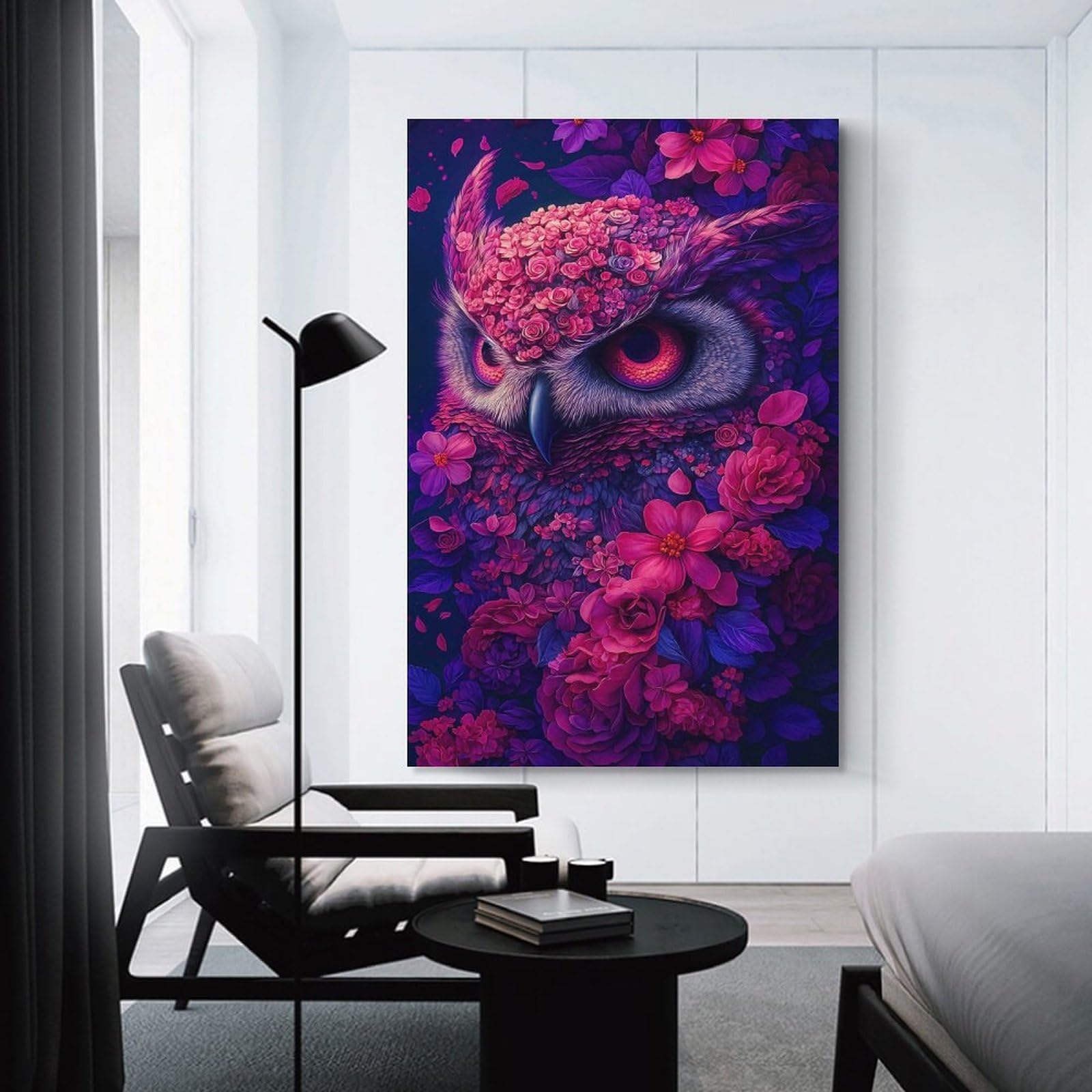 Junmoney Floral Owl Portrait Room Decor Wall Art, 24x36inch(60x90cm), for Living Room, Lounge Or Sitting Room, A Home Accent with Warm Character
