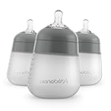 Nanobebe Flexy Silicone Baby Bottle, Anti-Colic, Natural Feel, Non-Collapsing Nipple, Non-Tip Stable Base, Easy to Clean, 3-Pack, Gray, 9oz