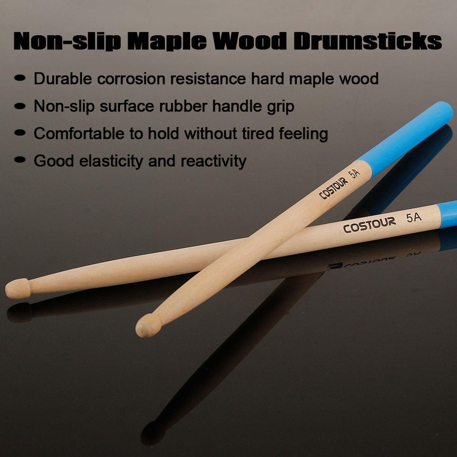Drum Sticks 5A 1 Pair Nylon Drumsticks 1 Pair Non-Slip Maple Wood with a Velvet Drawstring Bag(Blue)