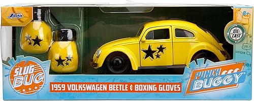 Miniatura 2 de Punch Buggy 1:32 Escala 1:32 Volkswagen Beetle 1959 - Auto fundido a presión con mini guantes (amarillo), juguetes para niños y adultos