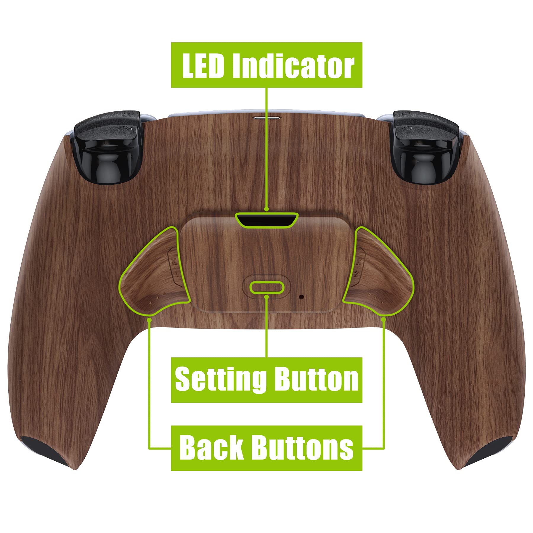 eXtremeRate RISE 2.0 Remap Kit Programmabile per ps5 controller BDM-010/020,Tasti Aggiuntivi Palette Back Button Cover Posteriore per ps5 Joystick BDM-010/020-Venatura del Legno