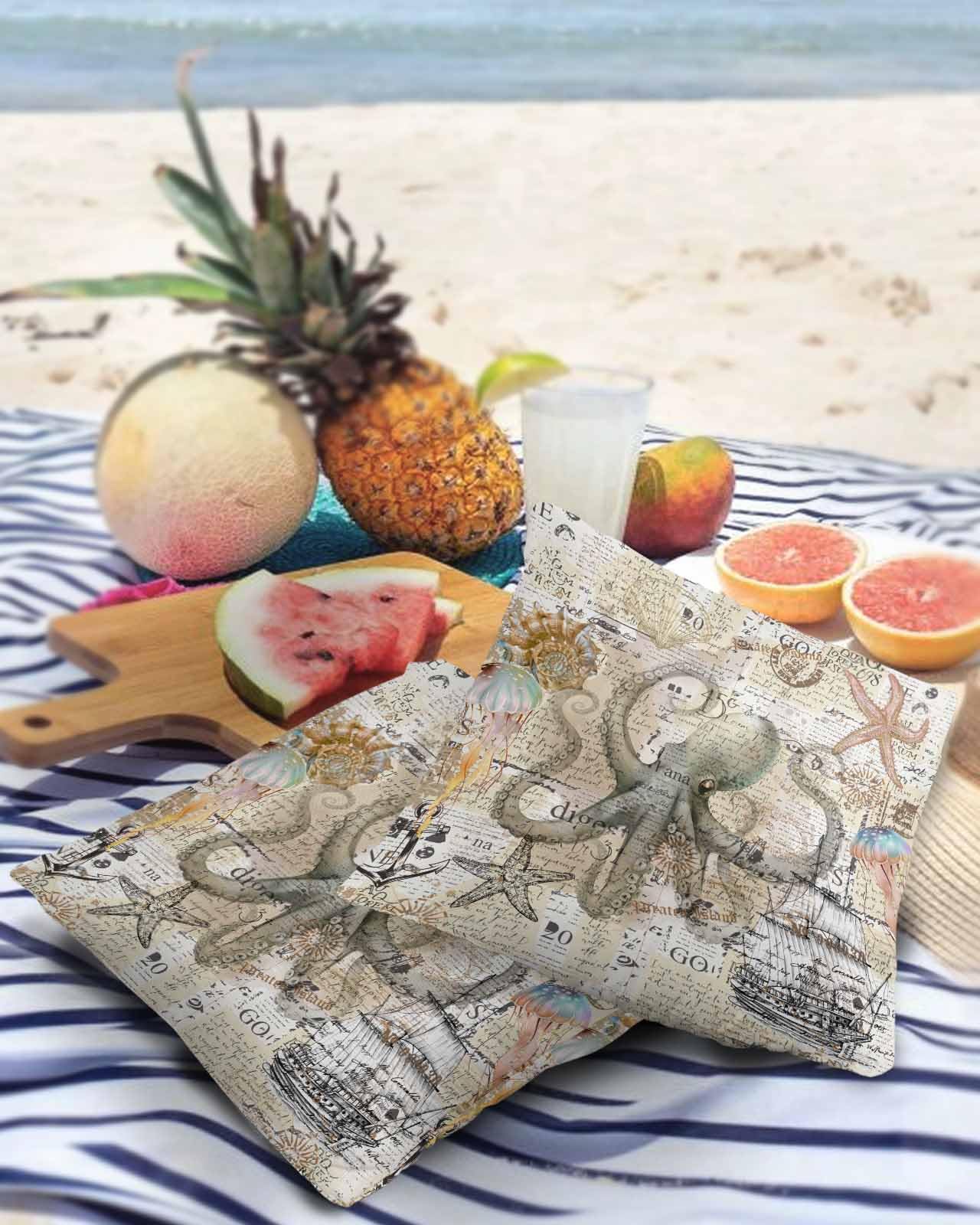 Brown Octopus Outdoor Pillow Covers Waterproof,All Weather Cushion Case Set of 2 Decorative Pillowcases for Sofa Couch Bed Decor Patio Furniture 18