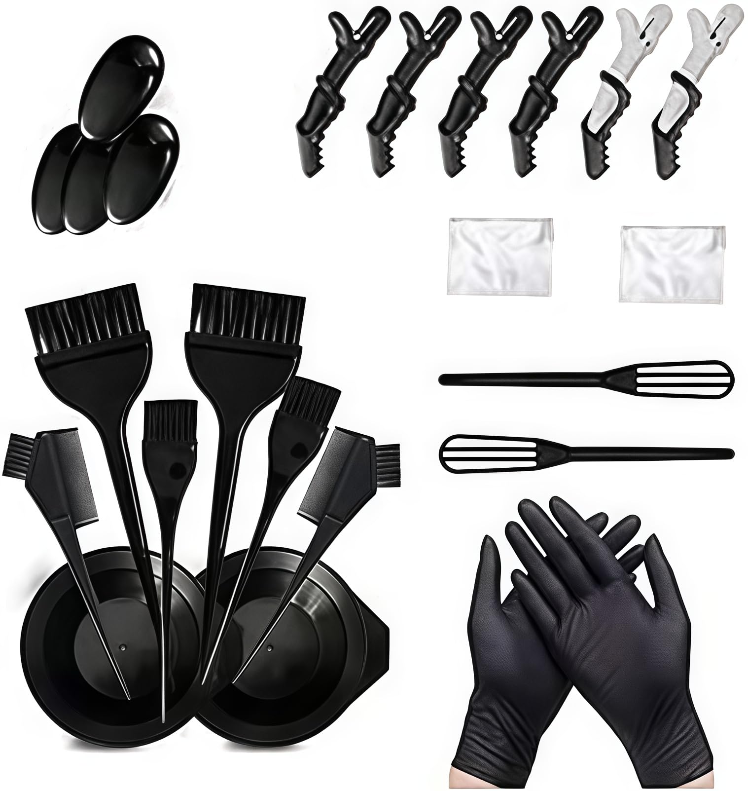 Lot de 24 accessoires de teinture de cheveux avec bol, cape, gants, princes, pour coloration à la maison