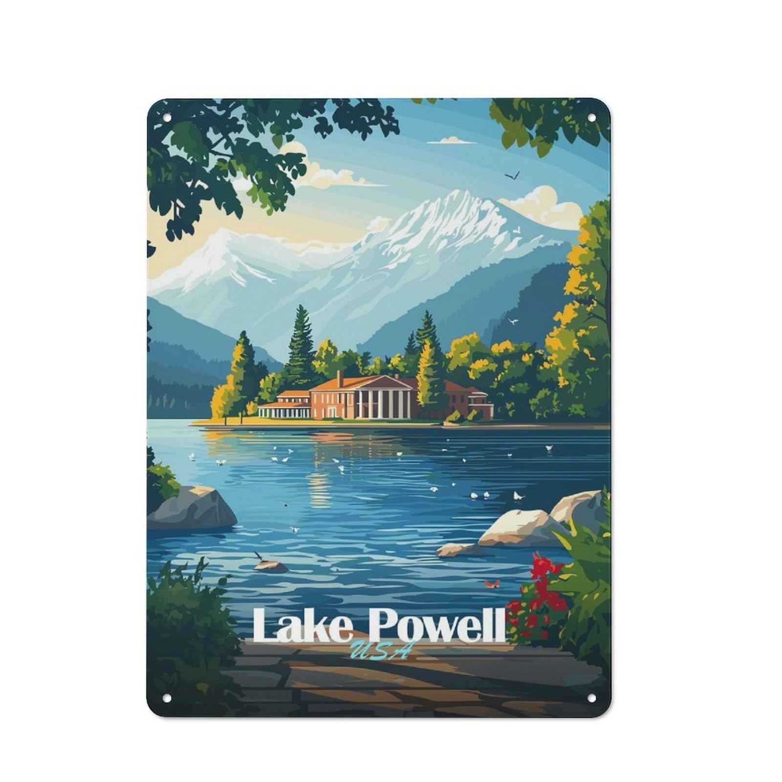 Metal Plaque with Lake Powell Vintage Design 40x30cm, Rustic Cafe Wall Decor for Restaurant, Kitchen, Counter Or Breakfast Nook