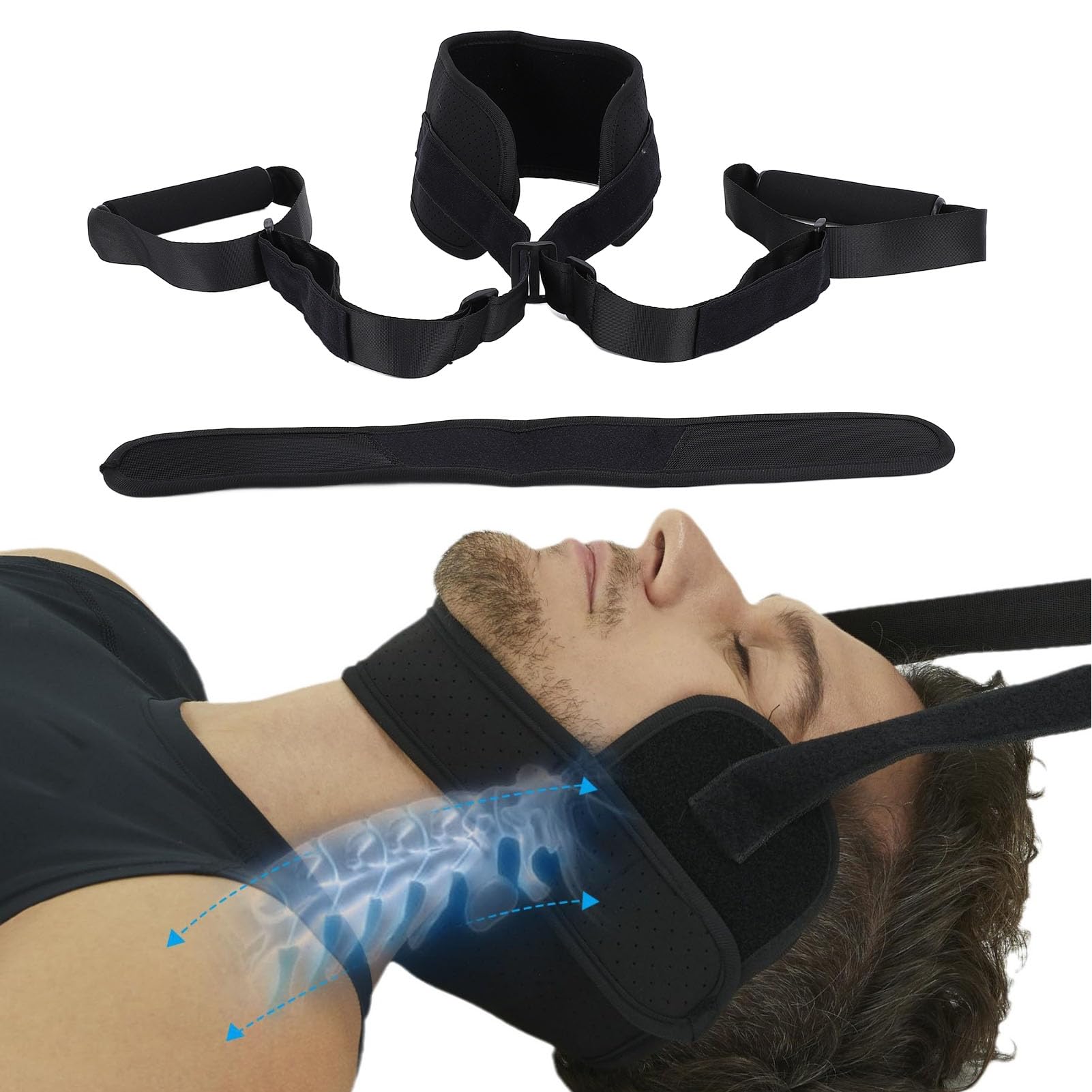 Correa de estiramiento el cuello, dispositivo tracción cervical correa el cuello el dolor cuello con correa para la barbilla asa, herramienta descompresión quiropráctica la columna