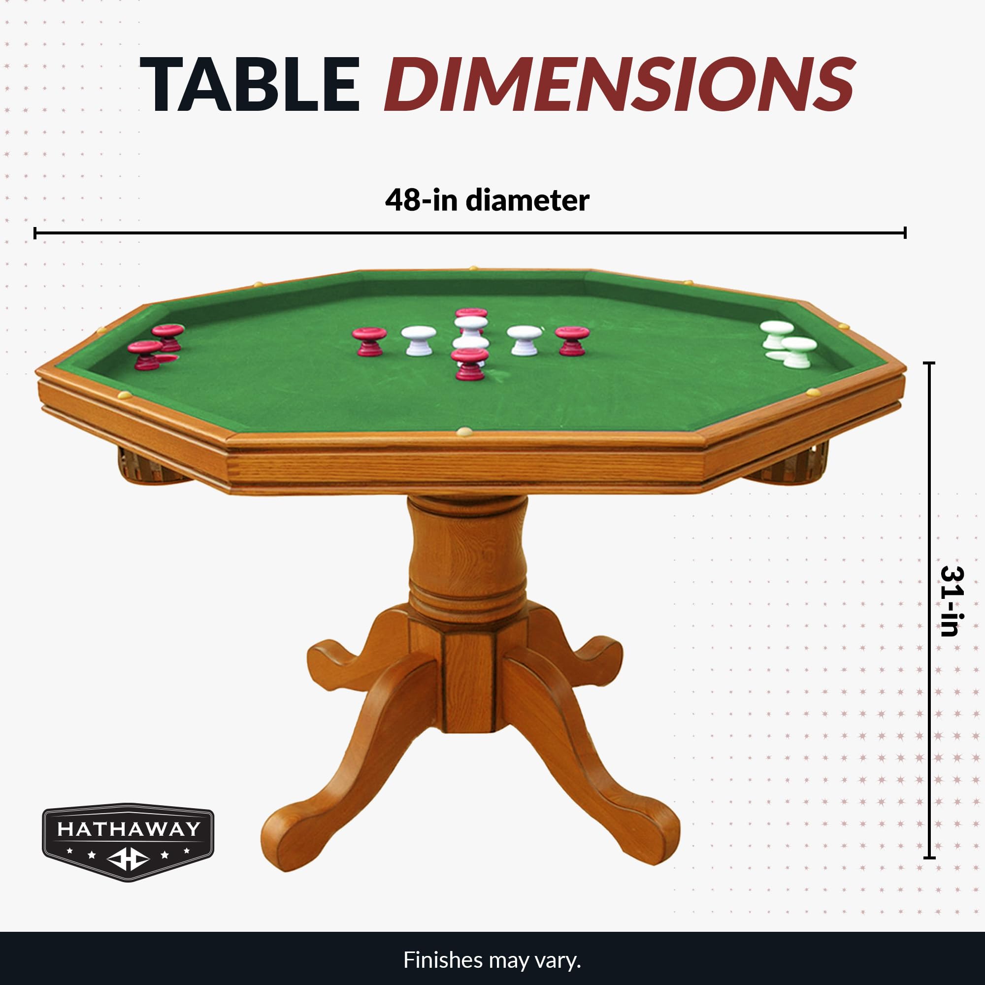 Hathaway Kingston 3 in 1 Octagon Poker Table, Dining & Bumper Pool Table for Game Rooms - Durable Hardwood, Sturdy Legs, Smooth Playfield - Includes Bumper Balls, Cues, Chalk, Brush - Oak