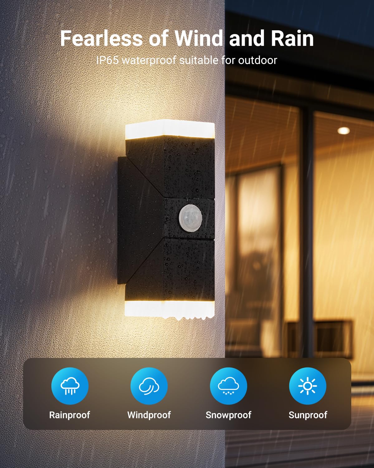 Bojim Outdoor LED Wall Lights Mains Powered with Motion Sensor, Dusk Till Dawn Outside Black Porch Light - Image 4