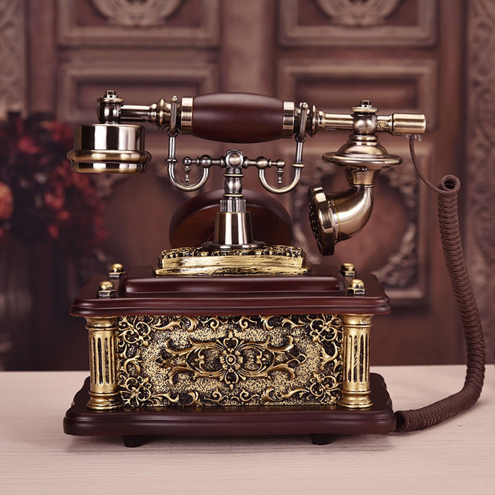 Staromodny telefon antyczny telefon vintage przewodowy telefon stacjonarny na biurko do domu, salonu, sypialni, dekoracja biura (podwójny dzwonek)