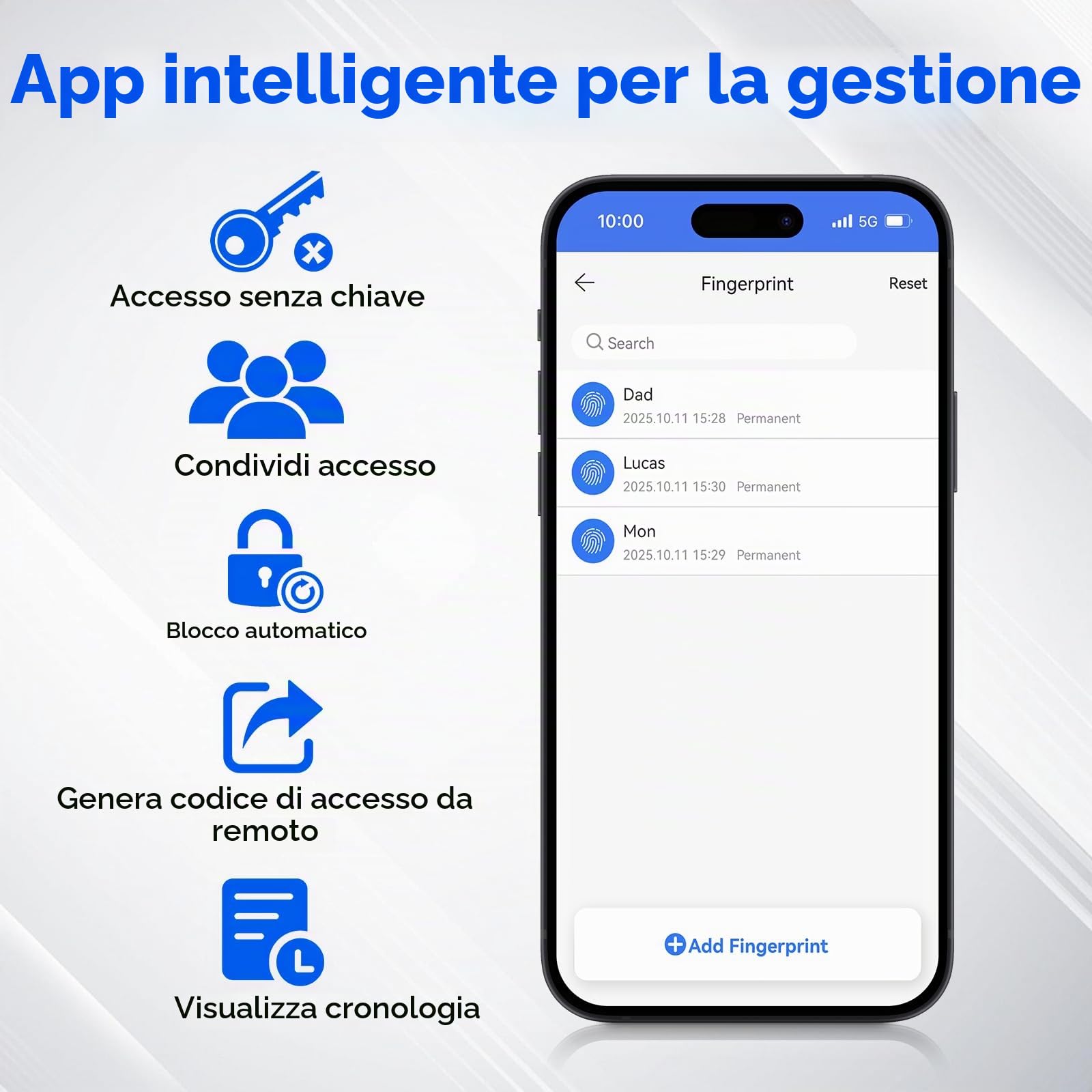 Smart Lock, Pomello Porta Intelligente con Impronta Digitale, Tastiera | Controllo App, Senza Chiavi per Stanze,Garage,Uffici,Appartamenti, Memorizzazione Dati in Locale, Compatibile con Apple Watch