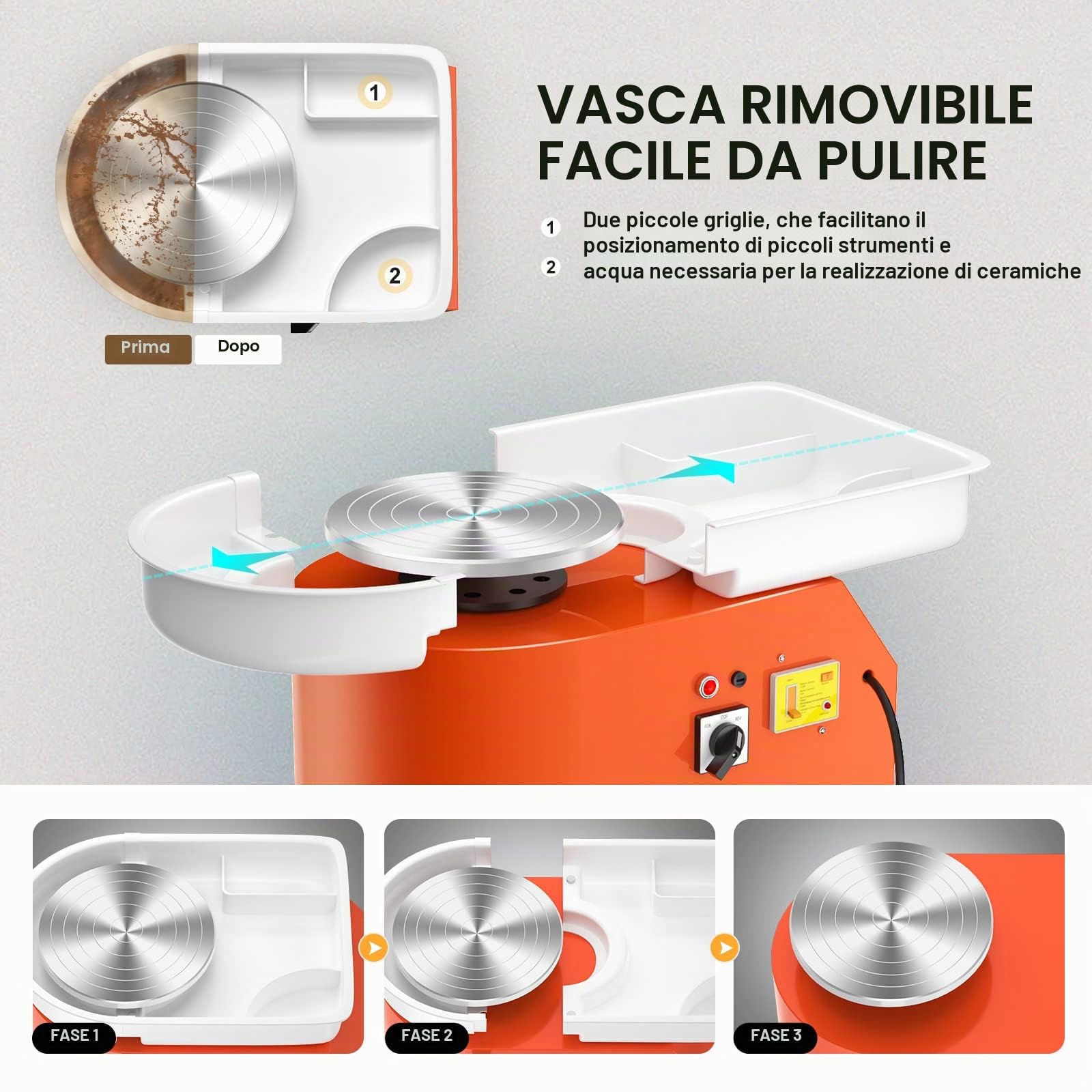 Tornio Ceramica Elettrico, 350W 25CM Tornio per Argilla Macchina con Bacino ABS Rimovibile, Pedale e Strumenti di Modellazione, Ruota di Ceramica che Forma Macchina