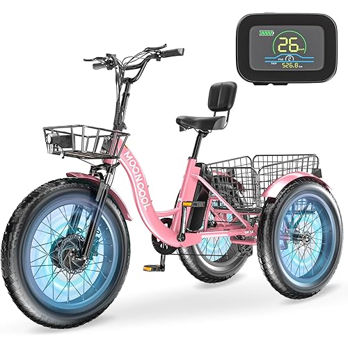 MOPHOTO Electric Tricycles for Adults, 3 Wheel E-Bike with 350W–750W Motor, Folding or Cruiser Frame, Multiple Speeds and Tire Sizes, UL Certified