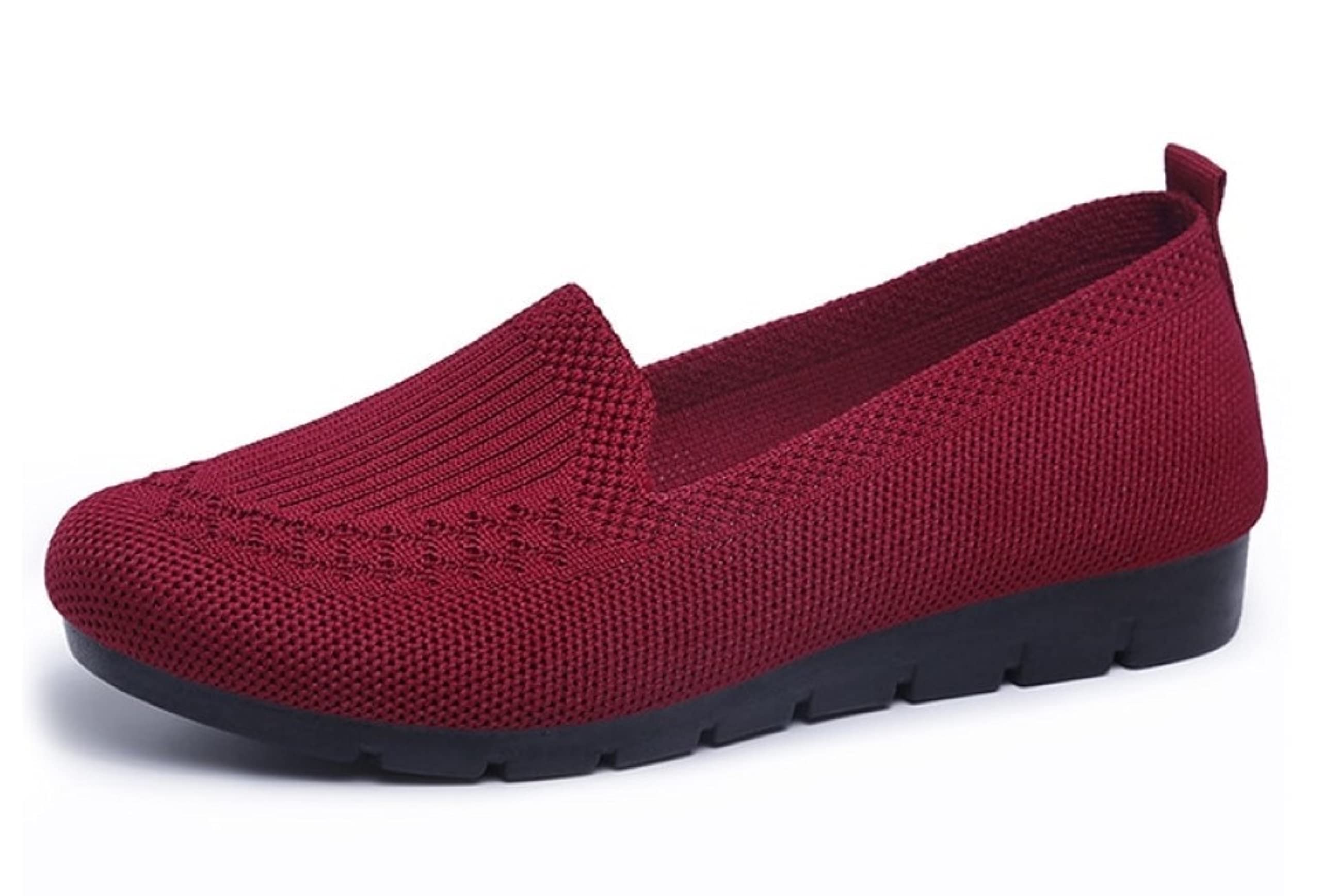 SPATIWomen's Knitted Flat Shoes Lightweight Comfortable Loafers Women Footwear Slip On Casual Breathable Mesh Walking Shoes Female Round Toe Black, Pink, Purple, Red, Navy Blue, Grey, Beige