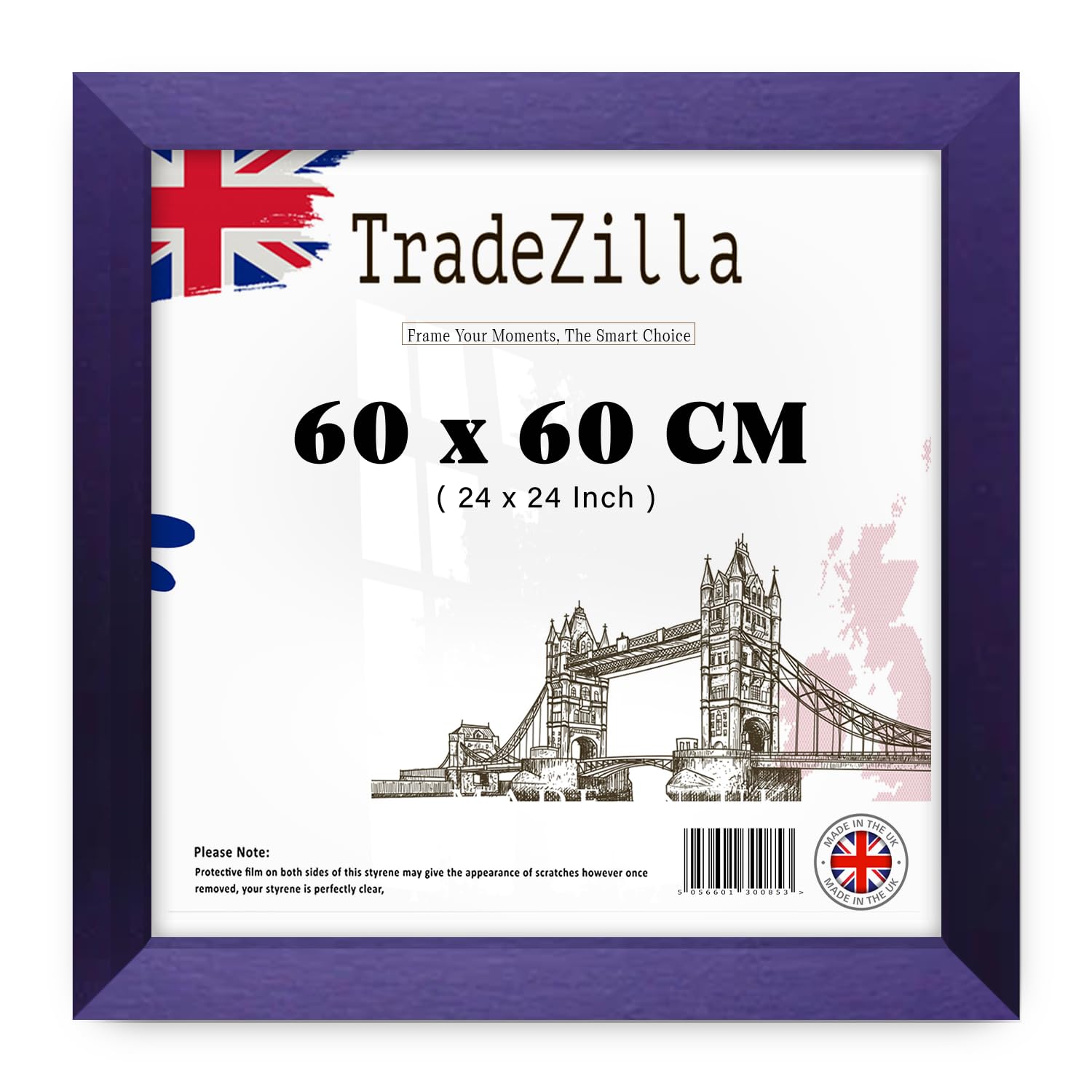 TradeZilla | MDF Picture Frame (60 x 60 CM) for Wall Décor, Artwork & Certificate Display, Premium MDF Wood, Hanging Hooks for Easy Installation [ Purple ]