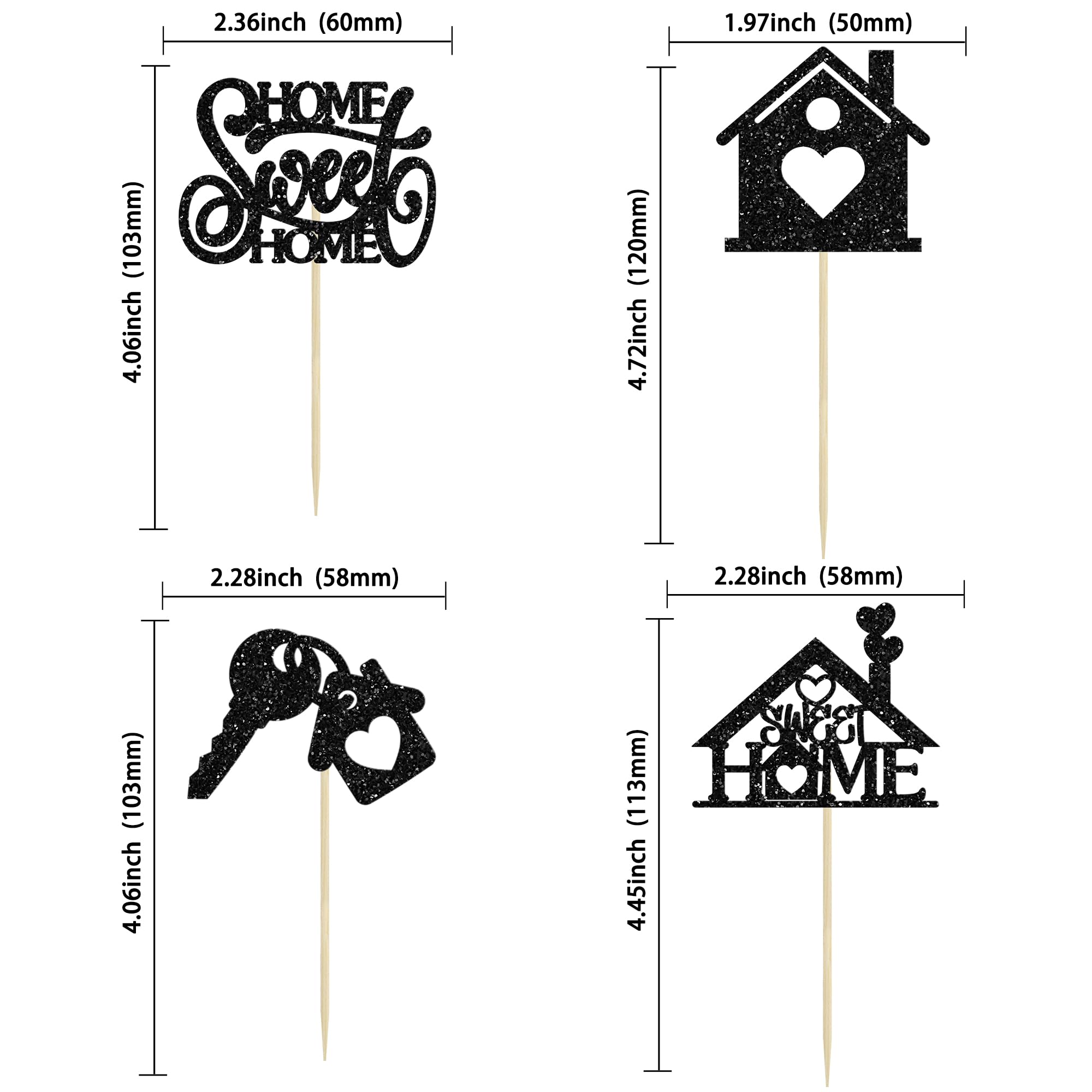 24Pcs Sweet Home Cupcake Toppers House Warming Cake Decorations Welcome New Home Cupcake Picks for Housewarming Party Decorations Black