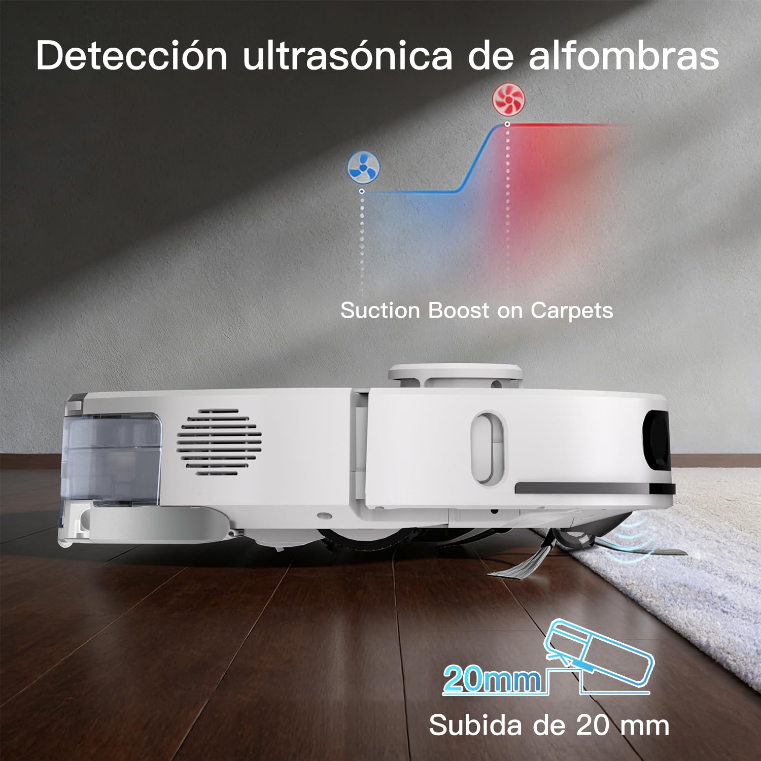 Robot Aspirador y fregasuelos hasta 8000Pa Navegación LiDAR y Mapeo | Potente succión Autovaciado Autonomía de 220 Minutos, Anticolisión, Limpieza Personalizada Control por Voz y App-Blanco