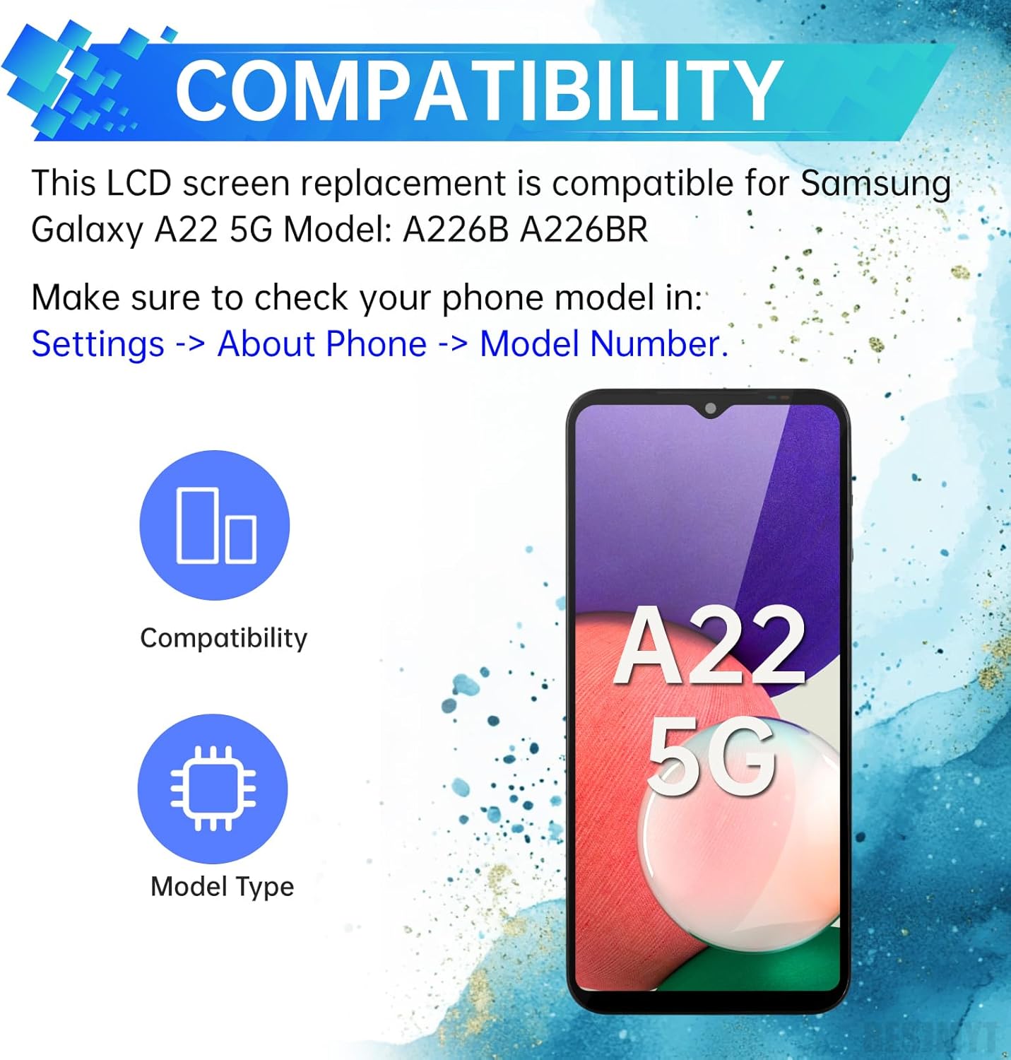 for Samsung Galaxy A22 5G Screen Replacement with Frame LCD Display Touch Digitizer Full Assembly Fix Glass with Repair Tools Kit A226B A226BR