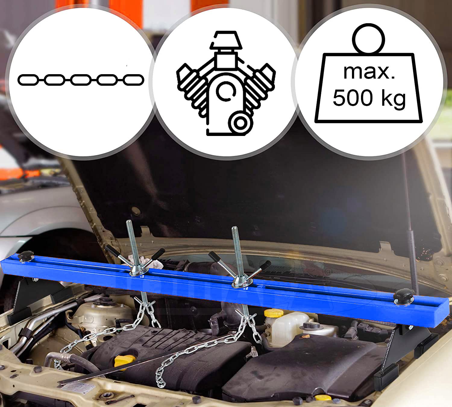Gato de foso para motor y transmisiones 500 KG + Soporte de motor 500 KG CE