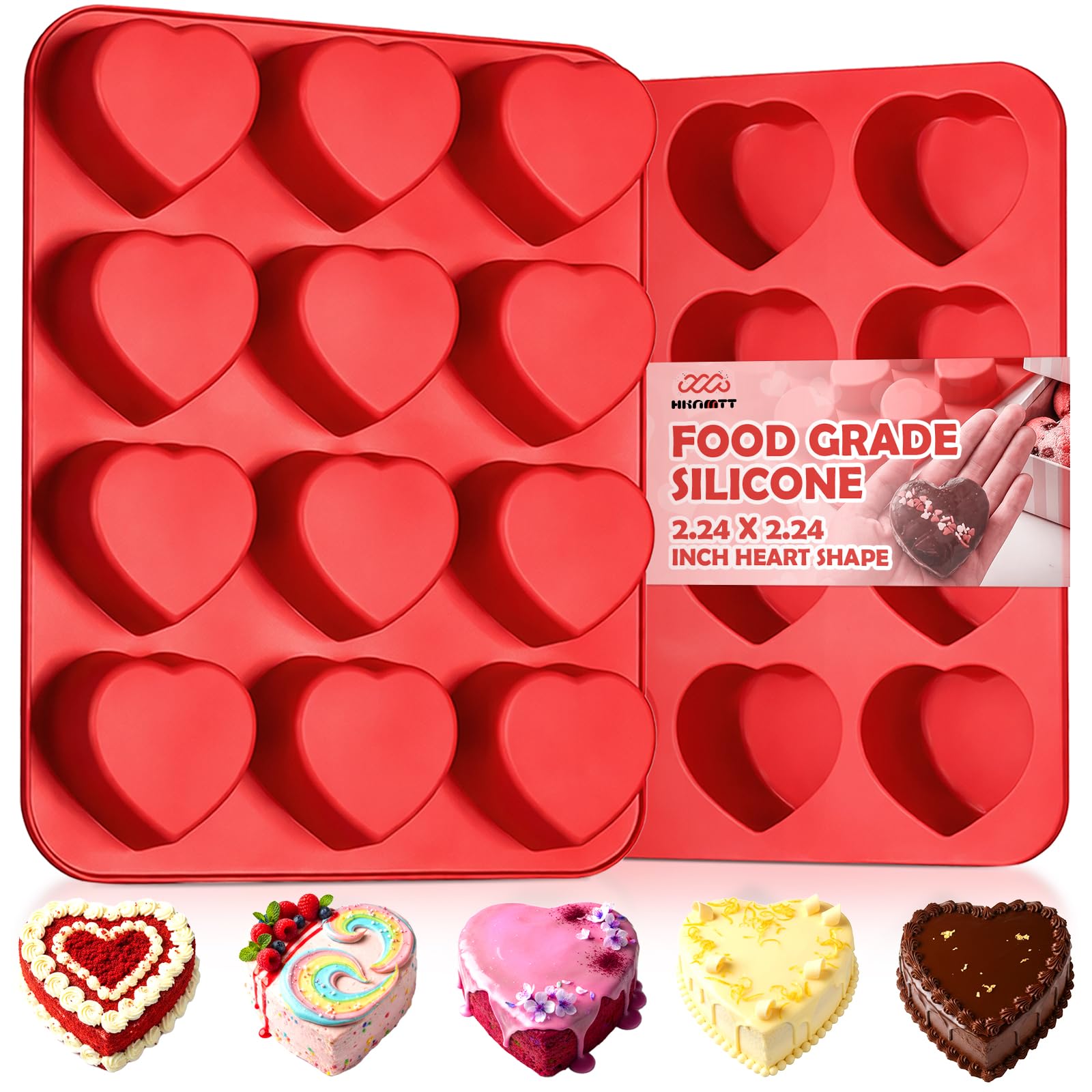 HKNMTT 2Pcs Silicone Heart Molds for Chocolate Muffin 12-Cavity Nonstick