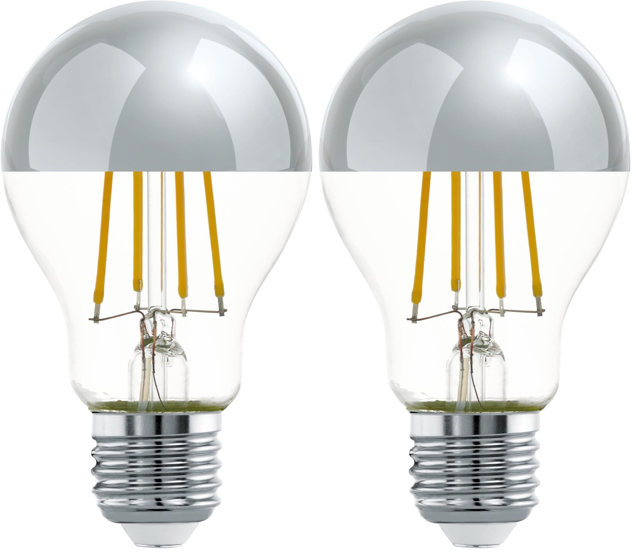Eglo E27 LED, lampadina a specchio color argento, antiabbagliante, 7,5 Watt (equivalente a 60 Watt), 806 lumen, luce bianco caldo, 2700k, con riflettore, lampadina Edison A60, Ø 6 cm (Confezione da 2)