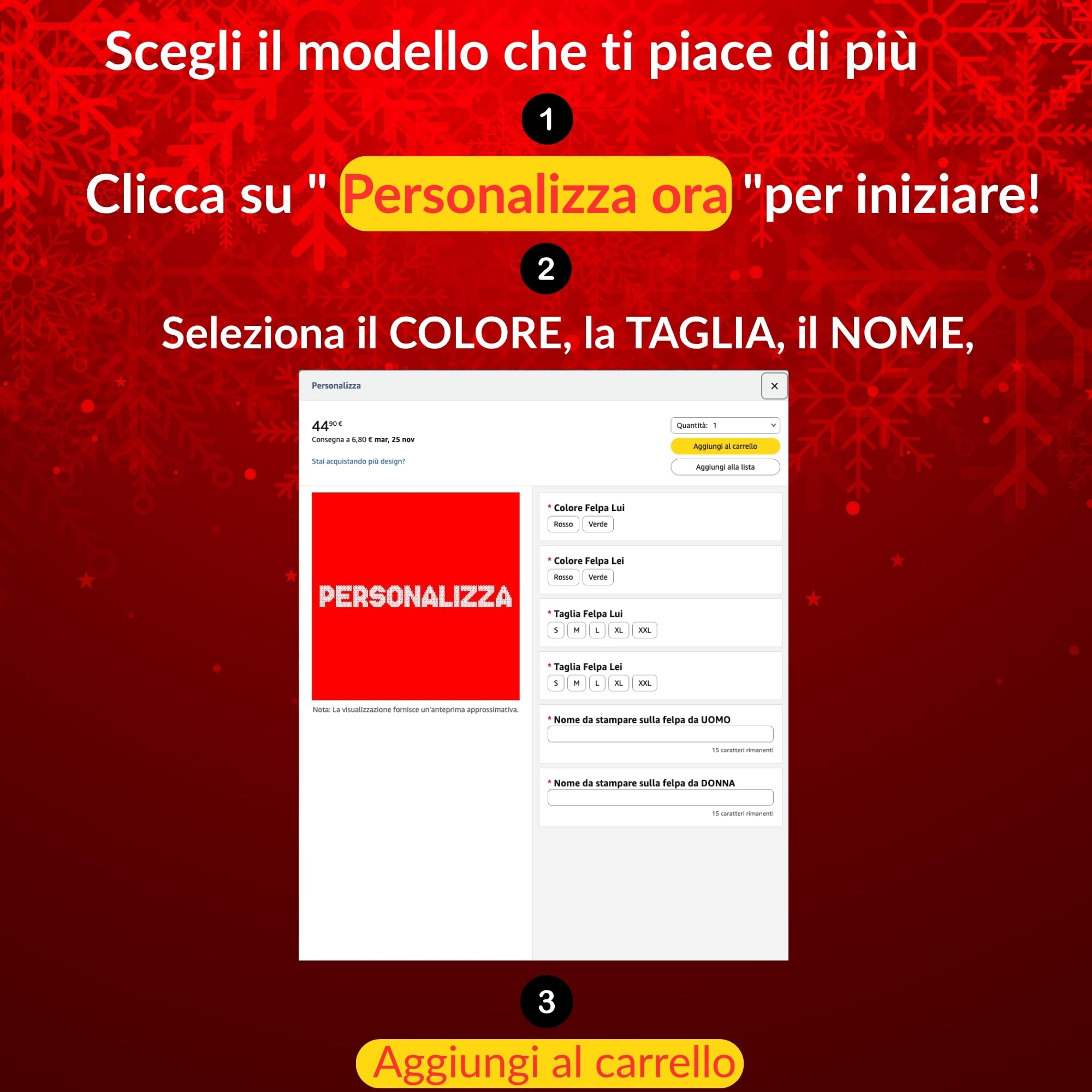 fashwork - Coppia Felpe Personalizzate Natalizie con Nome, Felpa Uomo e Donna Girocollo Rossa e Verde, Felpe Merry Christmas Idee per Regali Natale Originali
