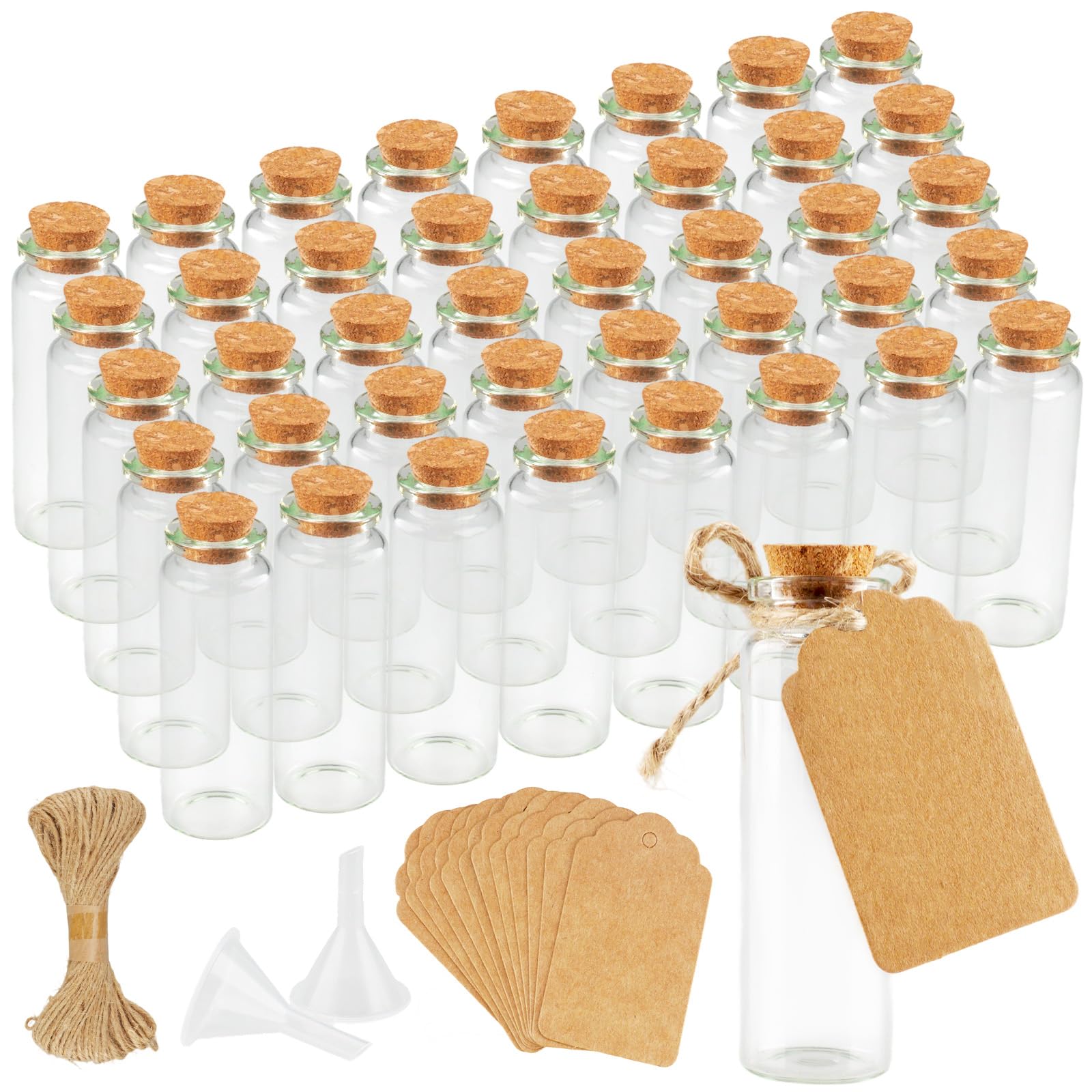 40 Fiole en Verre, 25 ml Petite Fiole en Verre avec Bouchon, Petite Bouteille en Verre avec Carte, Ficelle, Entonnoir, Pour Épices, Bonbons et Cadeaux DIY