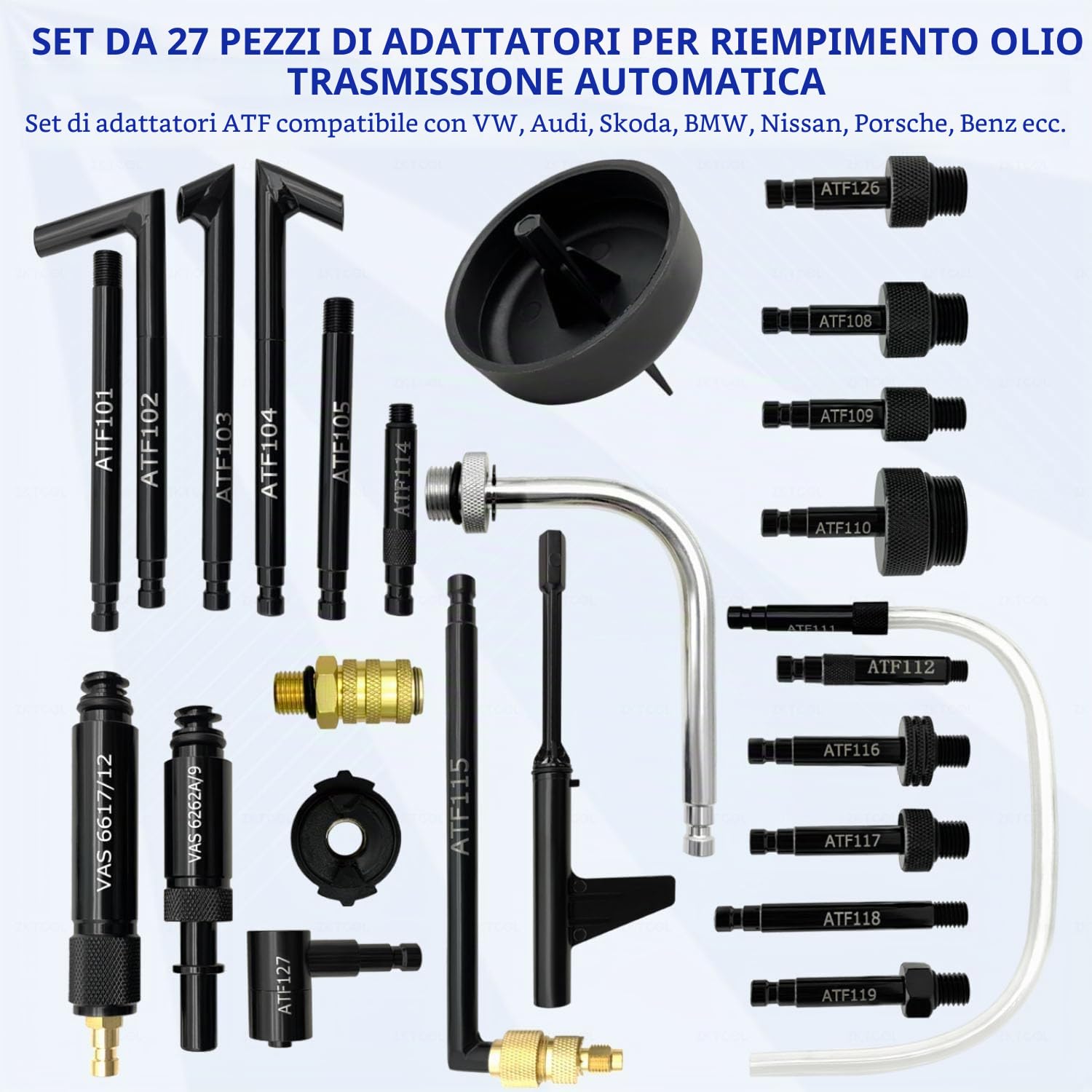 ZKTOOL 27 pezzi Kit Adattatore per Riempimento Fluido Trasmissione, Set Adattatore per Riempimento Olio Fluido Trasmissione ATF, Set di Strumenti per Connettore Riempimento Olio Cambio Automatico