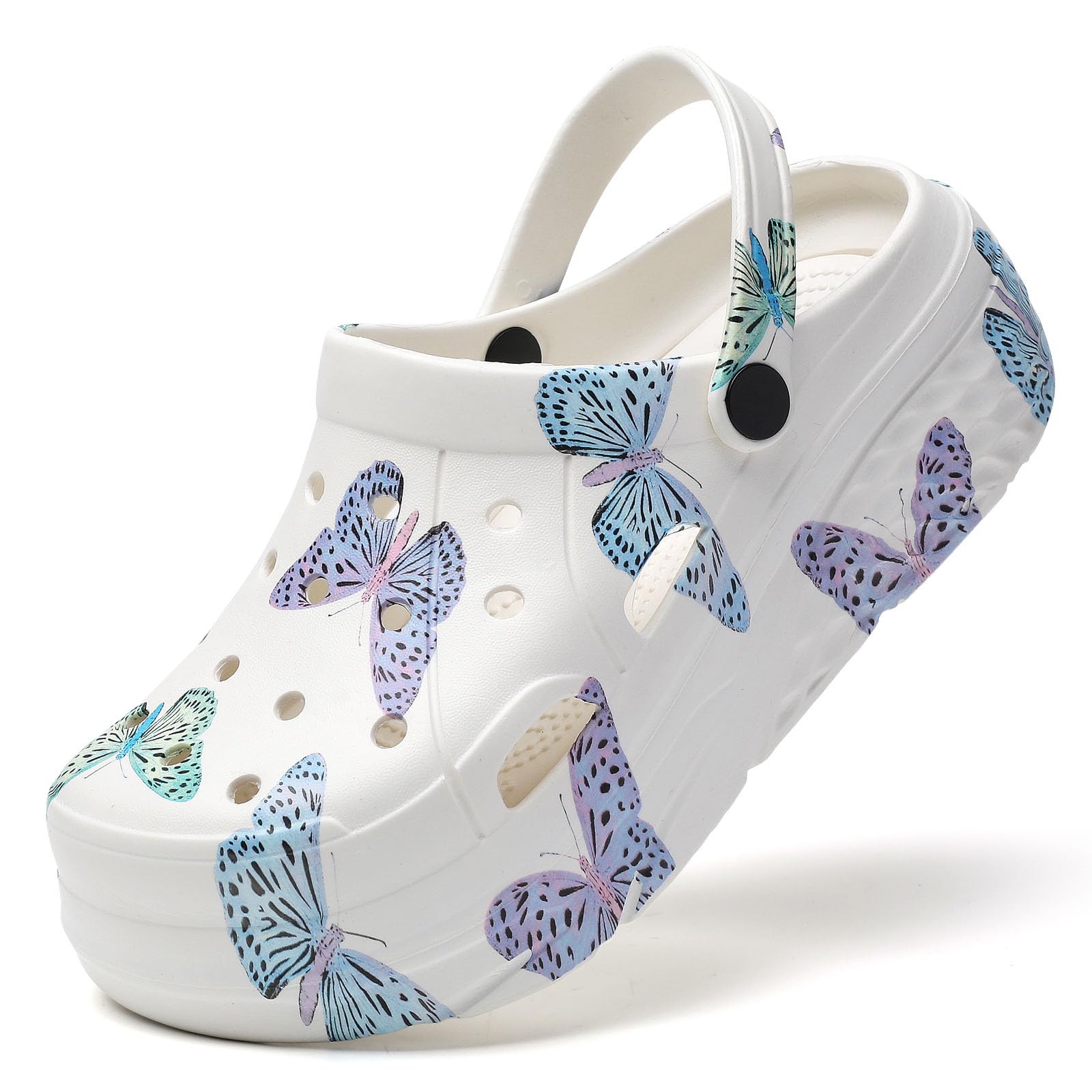 SECHRITE Womens Platform Graphic Clogs Garden Shoes Slip On Sandals Water Beach Outdoor Slippers Shoes with Removable Insole