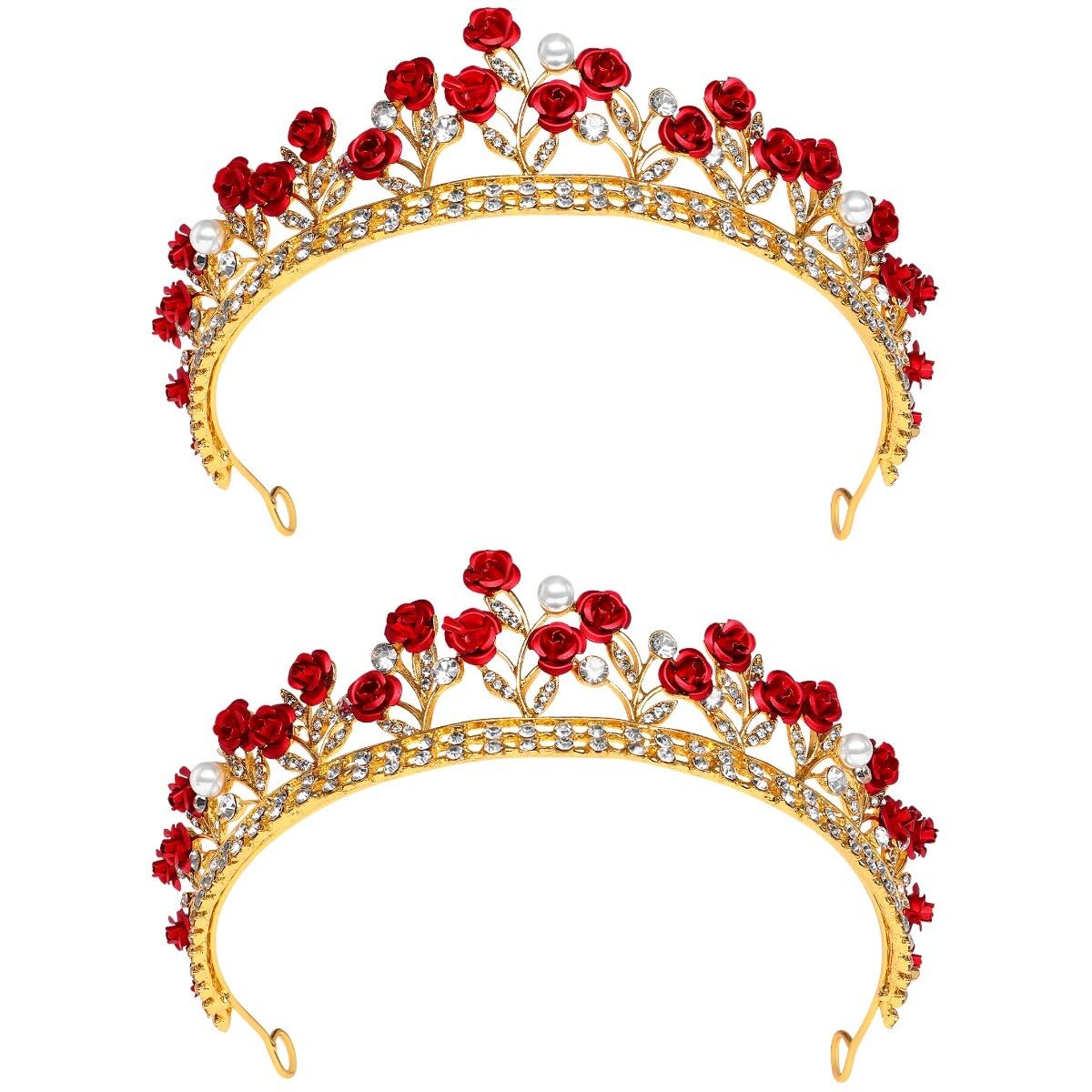 Lurrose 2pcs Rose Designed Bride Headdress Wedding Hair Crown Rose Rhinestone Crown Wedding Girl Tiara Headdress