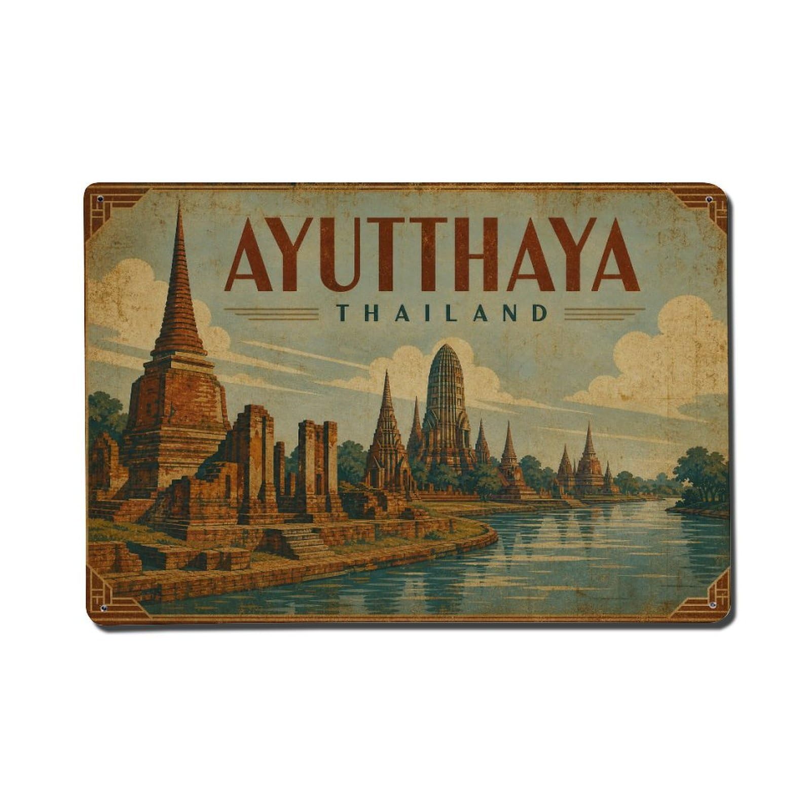 Metal Tin Sign Travel Vintage Thailand Ayutthaya