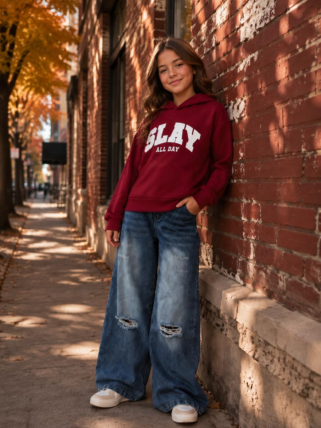 Tween Girls Clothes 2 Piece Outfits Hoodie Sweatshirt & Wide-Leg Jeans Pants Fall Winter Clothing Set