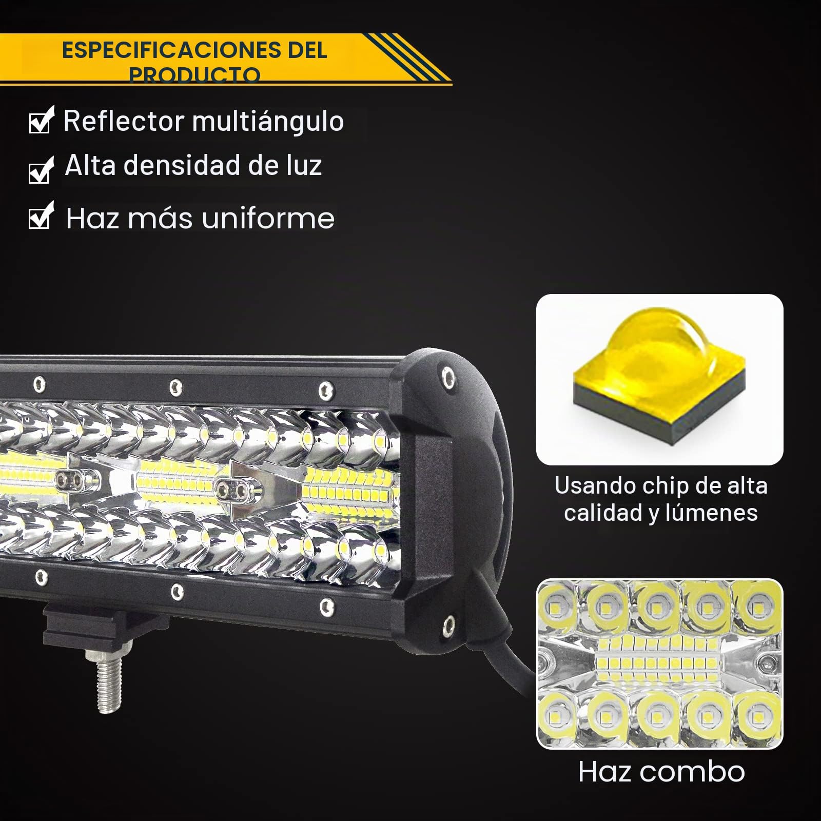 RIGIDON 23 Pulgadas 58cm 480W Barra luz led 12V cableado Kit iman Soporte | barras luminosas led, para off road camión coche ATV SUV 4x4, faros antiniebla, 6000K blanco, impermeable, flood spot combo