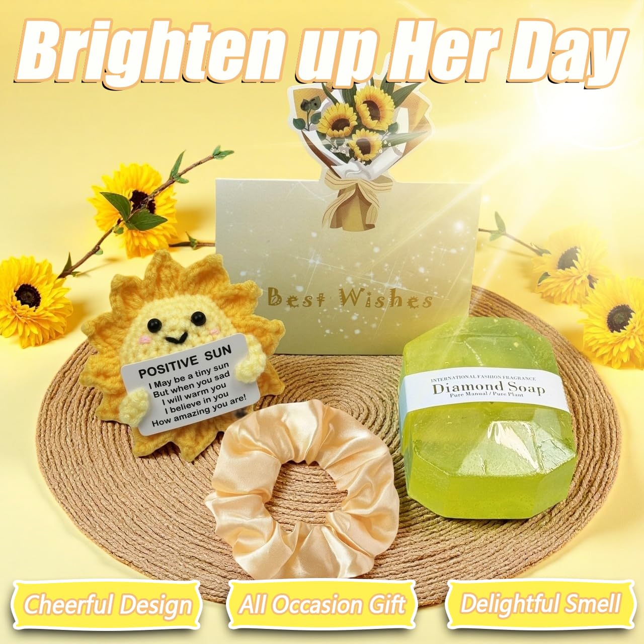 Gift Baskets for Women -Unique Gift Basket Set & Sunshine Box Care Package, Festive-Ready Golden Uplifting Gift Set forMom Wife Sister Friends Teen Girls