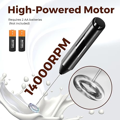 Miniatura 4 de HealSmart Espumador de leche de mano, batidor a pilas con soporte de acero inoxidable mezclador de bebidas para café, lattes, capuchino, matcha,