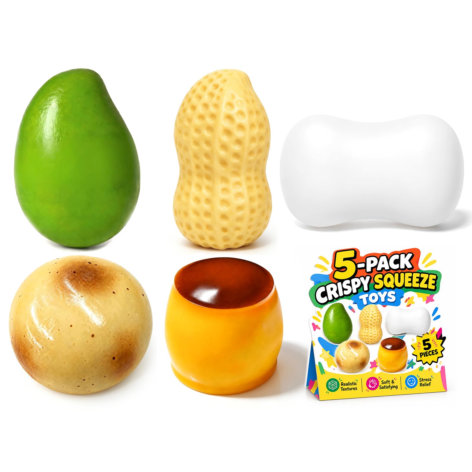 5PC Crunchy Mango Peanut Soap Pudding Potato Squishy Asmr Bead Filled, Slow Rising Adult,Durable Portable Slow Rebound Calming Tool for Adults for Desk, Office, adults aged 14 and olde