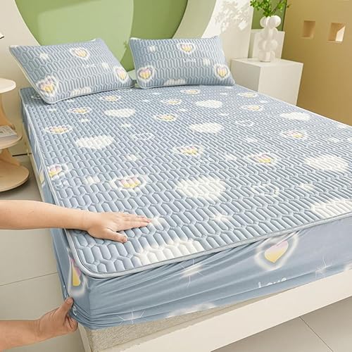 Miniatura 1 de Protector de colchón, sábana bajera acolchada, transpirable, de látex, grueso, de fácil cuidado, tamaño Queen, King, con bolsillo profundo de hasta