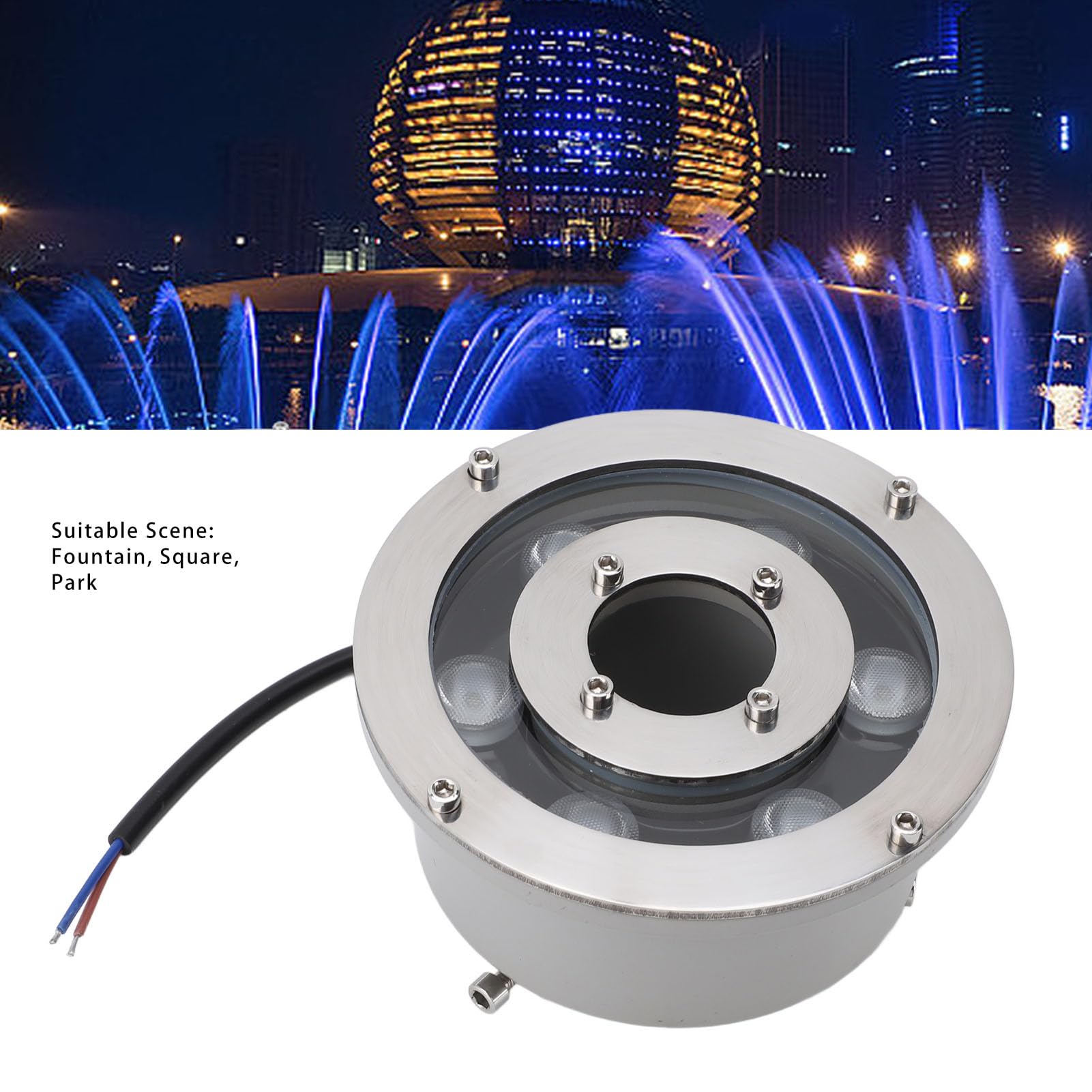 Fontana a LED, in acciaio inossidabile, luce paesaggistica ad alta luminosità, sommergibile, faretto subacqueo per giardino, fontana, stagno (bianco caldo 9 W)