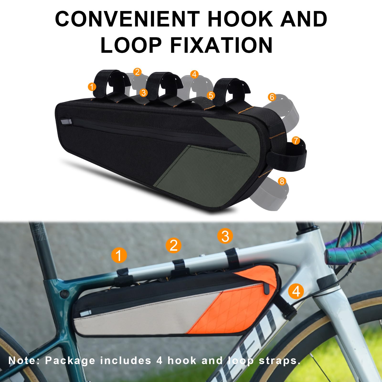 Borsa Bici Telaio Borse Tubo Centrale per Bicicletta MTB Impermeabile con Strisce Riflettenti Grande Capacità ca. 2.5L per Porta Attrezzi Bici da Corsa Accessori Lucchetto 380*115*55mm(verde)