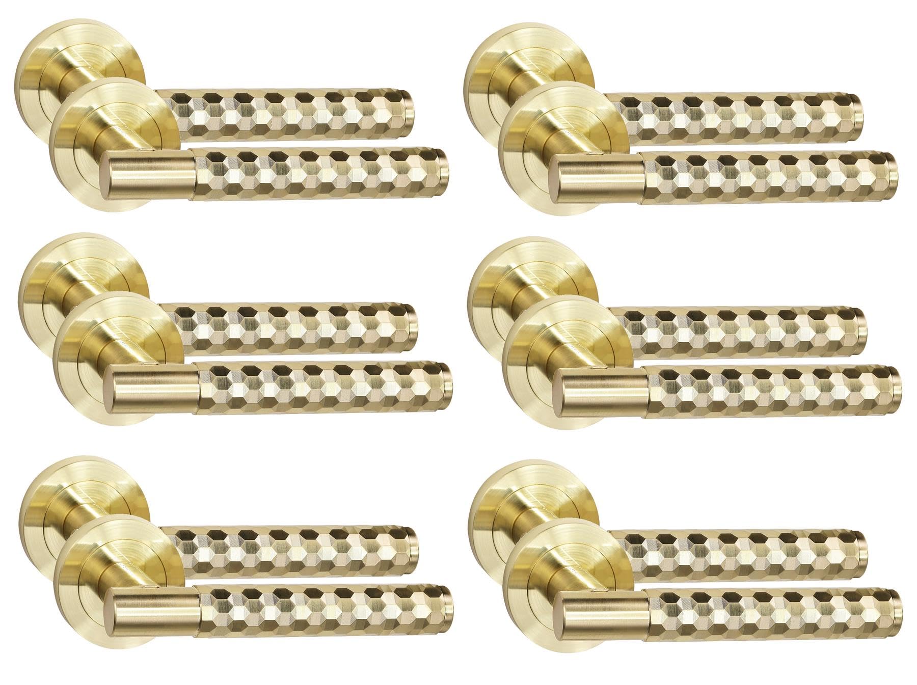 Golden Grace Satin Brass 6 Pair Knurled Hex Cut T-Bar Door Handles Finish