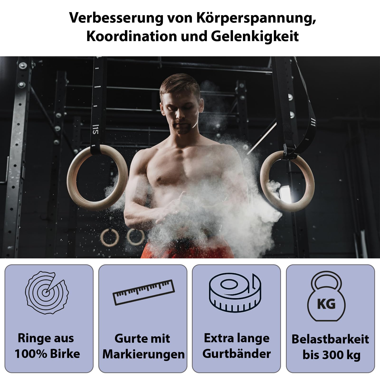 ALPIDEX Turnringe Gymnastikringe | inkl. E-Book mit Übungen | Wettkampf Norm 28 mm Birkenholz Türanker Befestigungsgurte | 7 Jahre Garantie auf Material*
