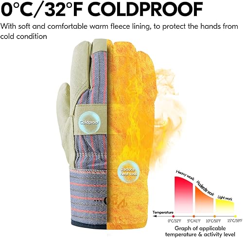 Miniatura 2 de Vgo... PA3501F - 1 par de guantes de trabajo de piel de cerdo cálidos para invierno de 32.0 F32F para hombre, guantes de construcción, guantes de