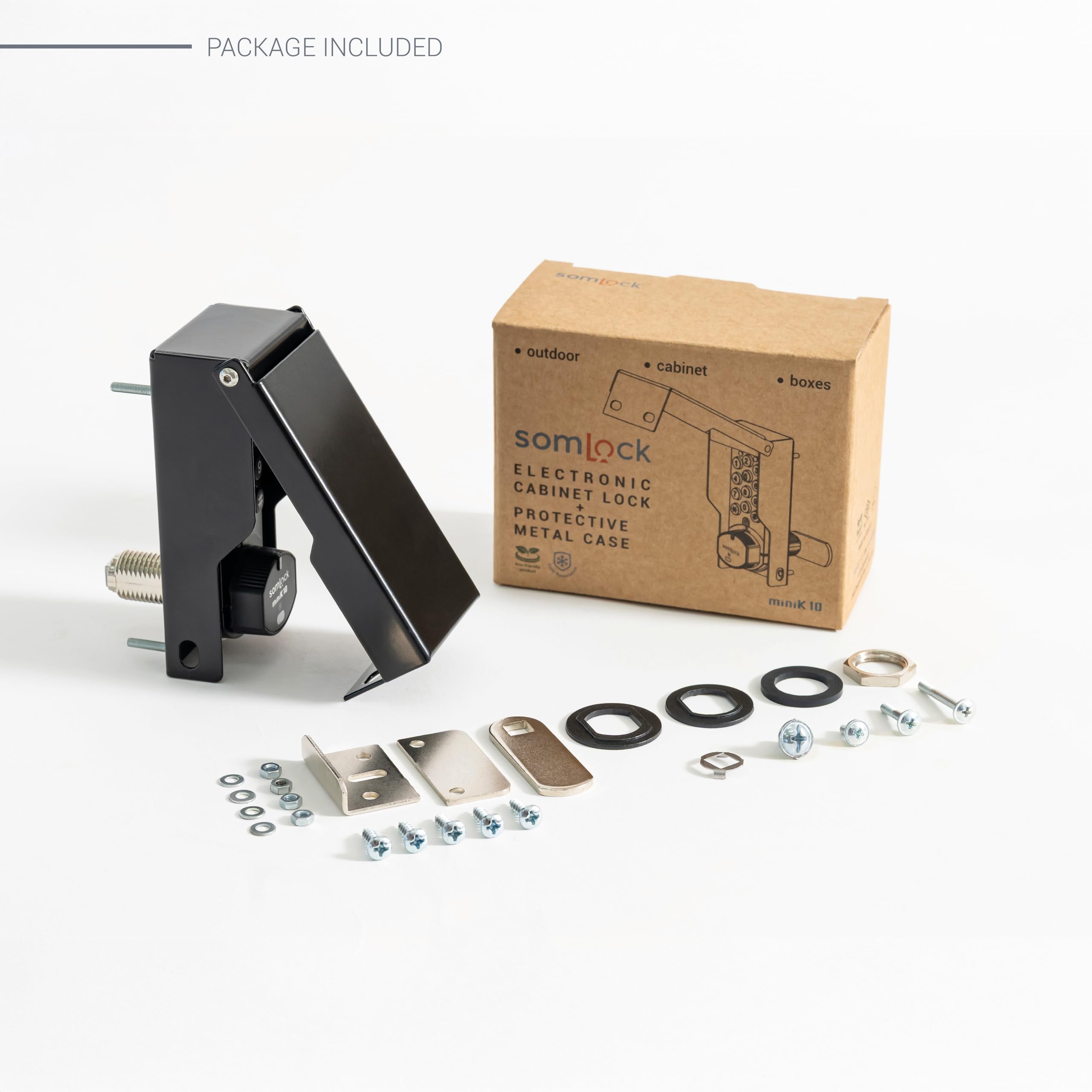 miniK10 Elektronisches Schrankschloss für den Außenbereich mit schützendem Metallgehäuse - wetterbeständiges Smart Lock, 12-Tasten-Tastatur, 10-Jahres-Batterie, IP54 bewertet, Aufputz