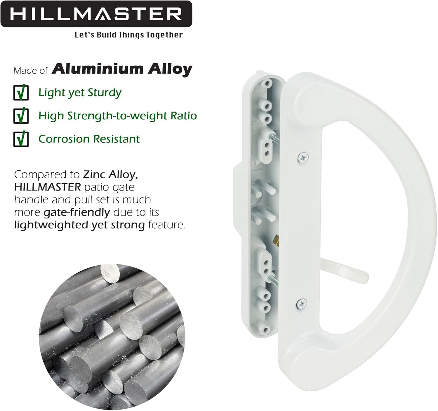 Patio Door Handle Set with Mortise Lock 45° for Replacement Mortise Style Reversible Design Non-keyed Sliding Patio Glass Door Handles, Fits 3-15/16” Screw Hole Spacing White Finish